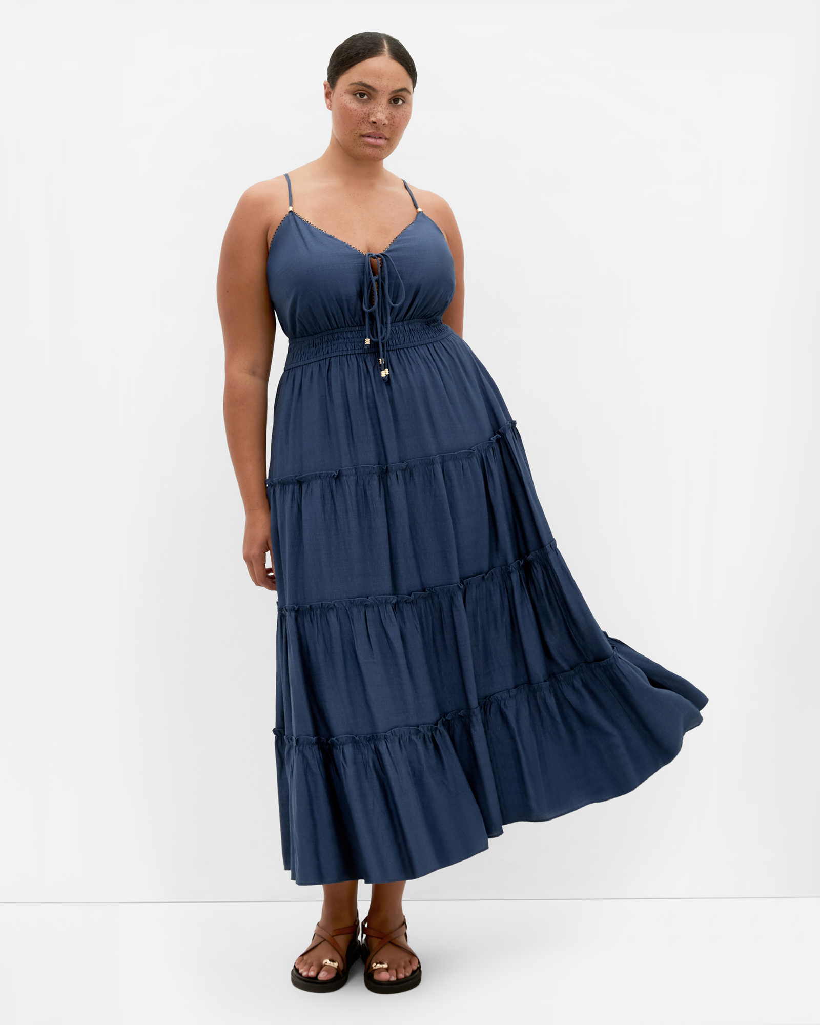 Plus size Aiza Tier Maxi Dress - petrol