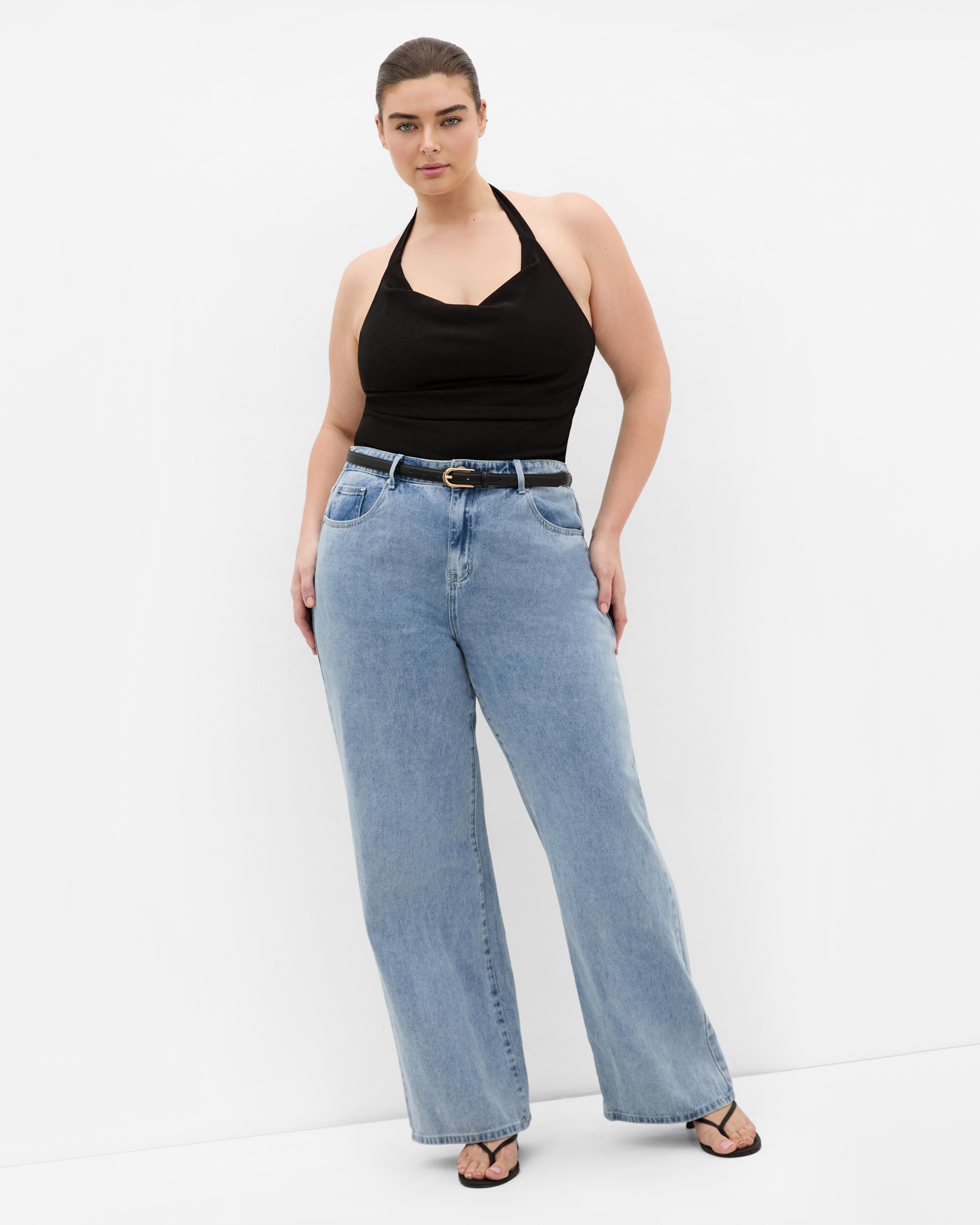 Plus size Emmy Halter Cowl Neck Top - black