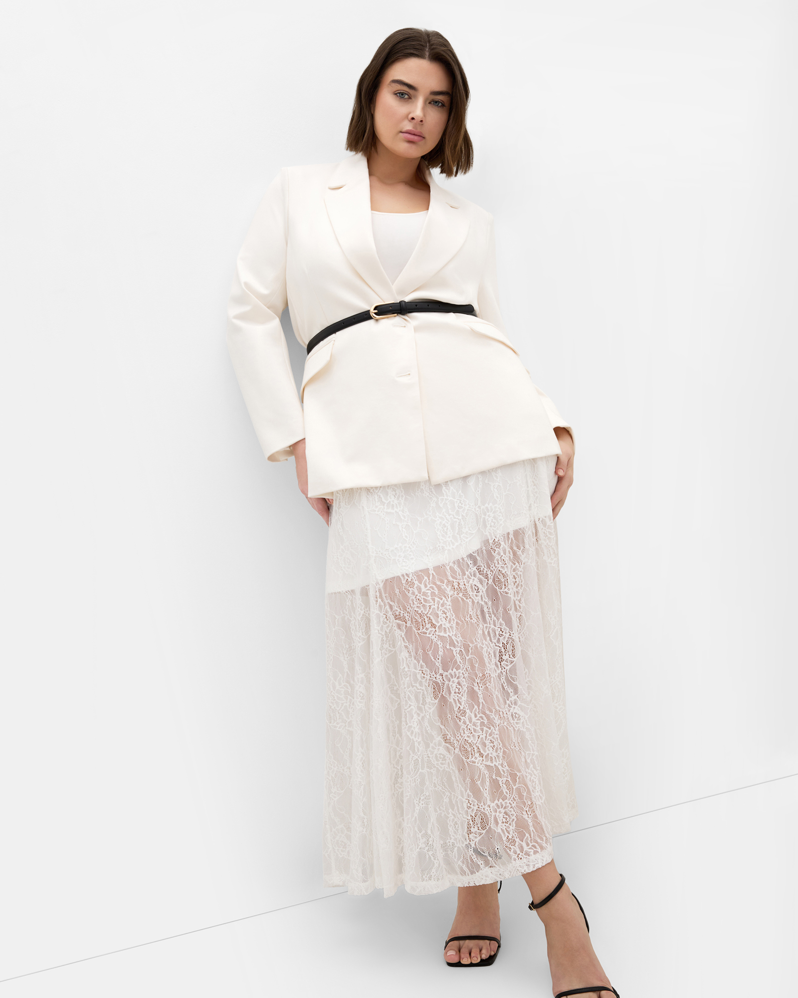 Plus size Lacey Maxi Skirt - ivory