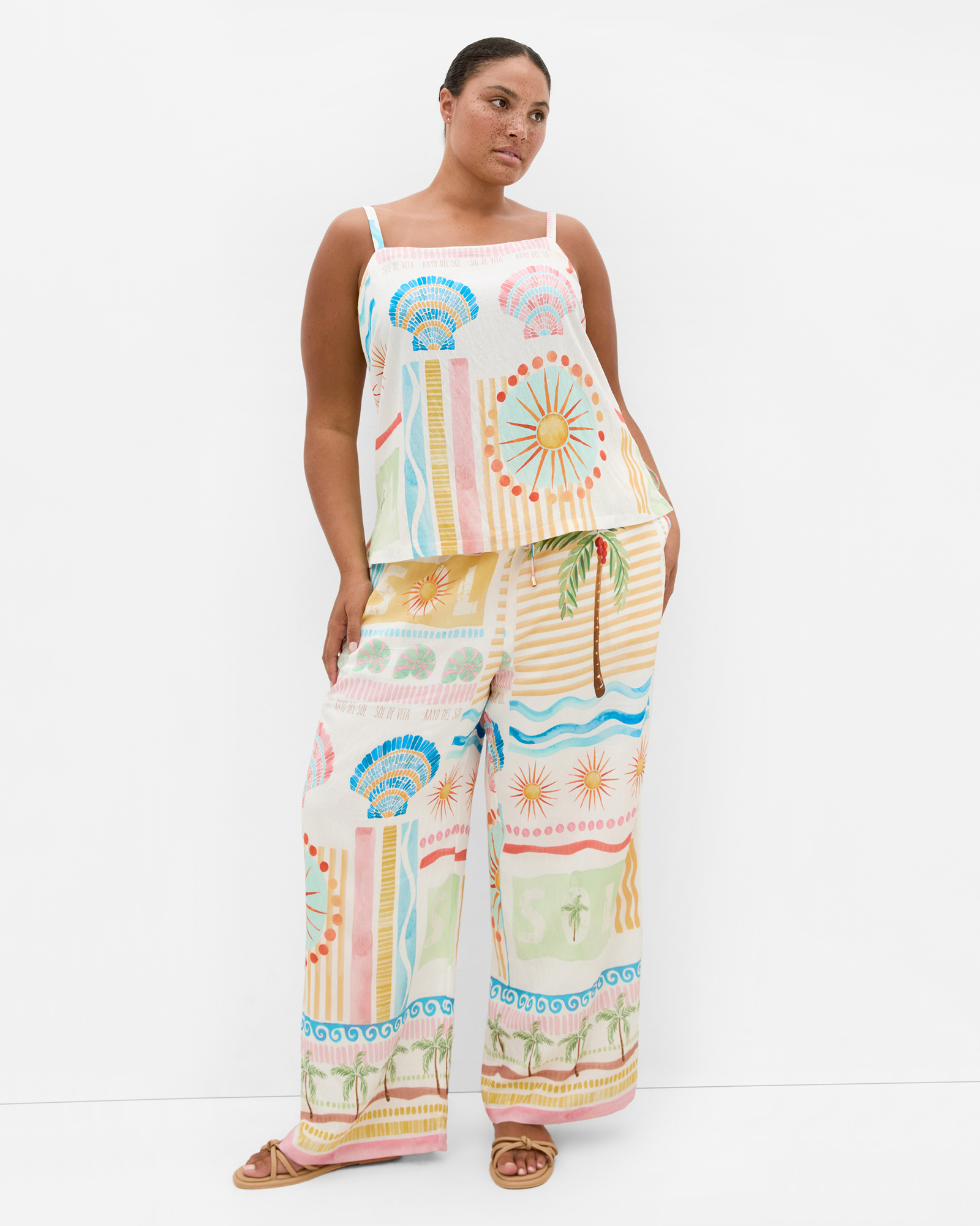 Plus size Aliya Sea Dream Placement Print Cami - ivory