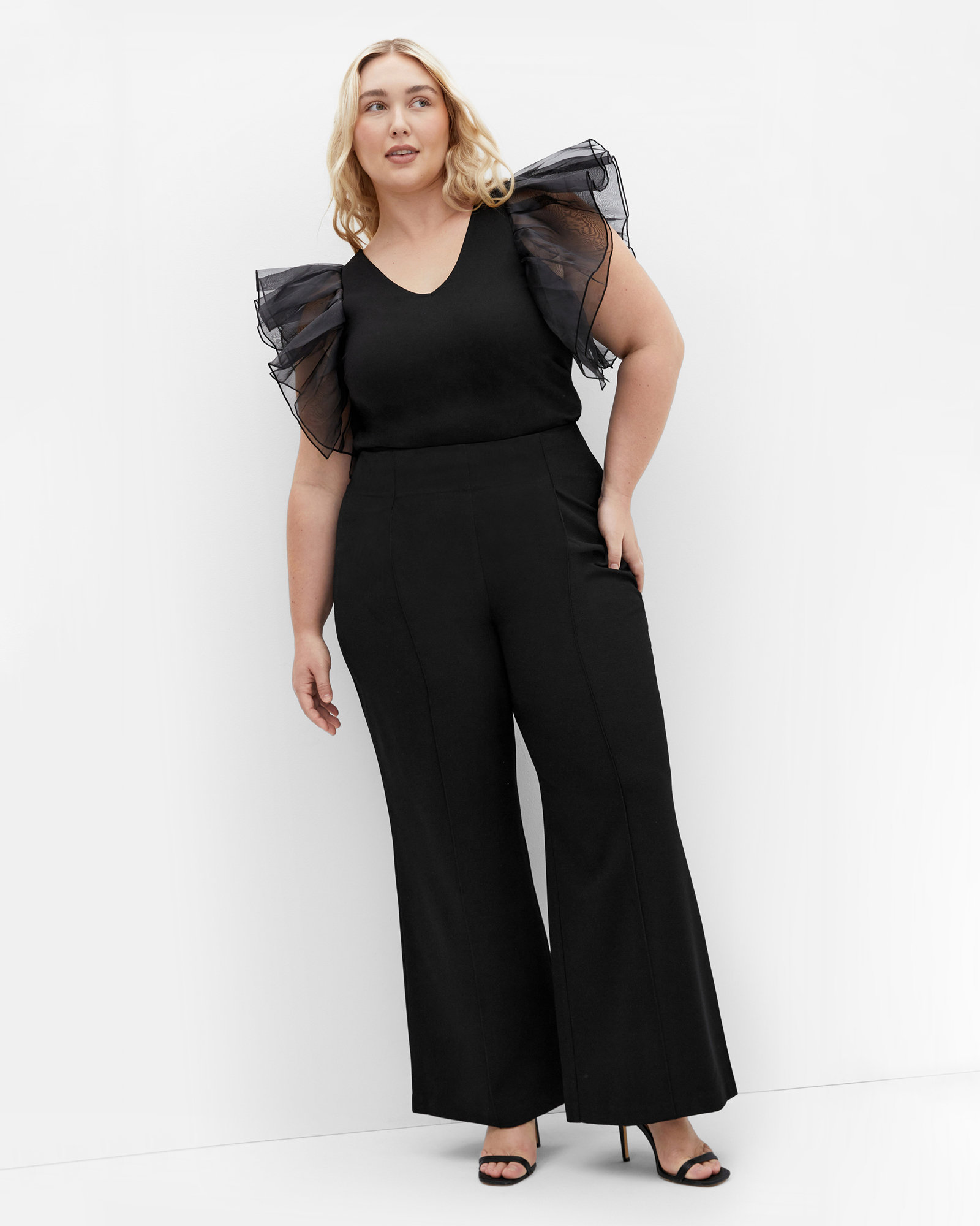 Plus size Sierra Ruffle Sleeve Top - black