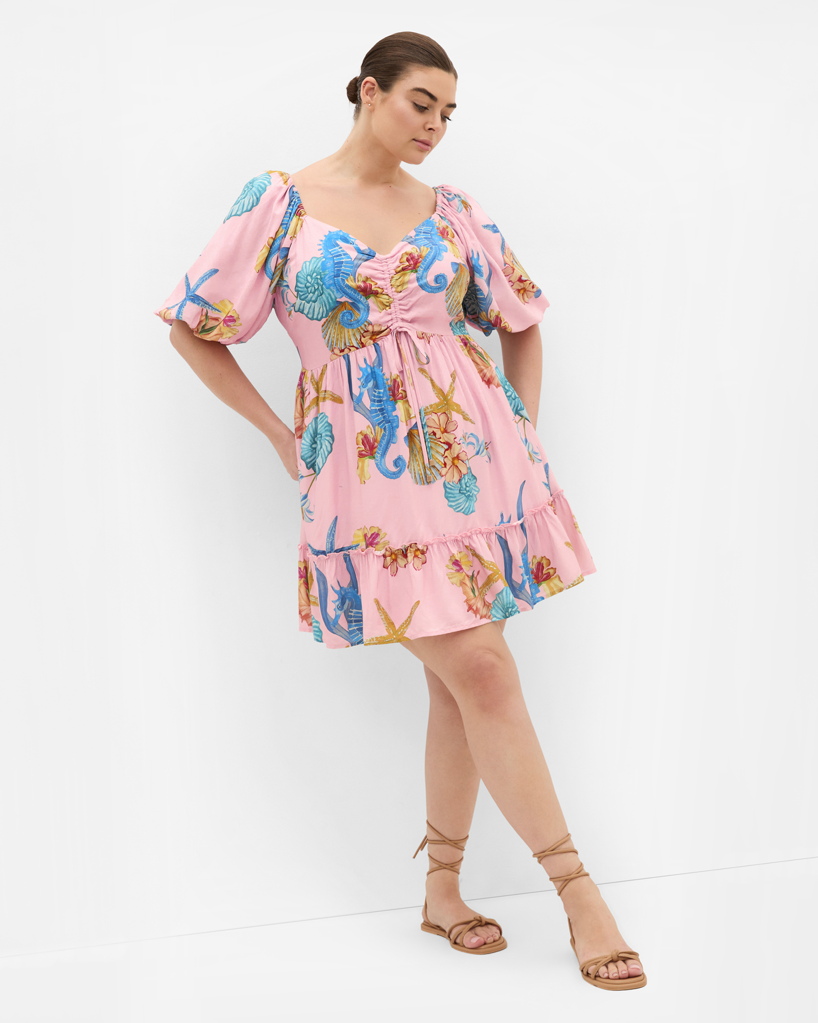 Plus size Giselle Seahorse Print Mini Dress - pink