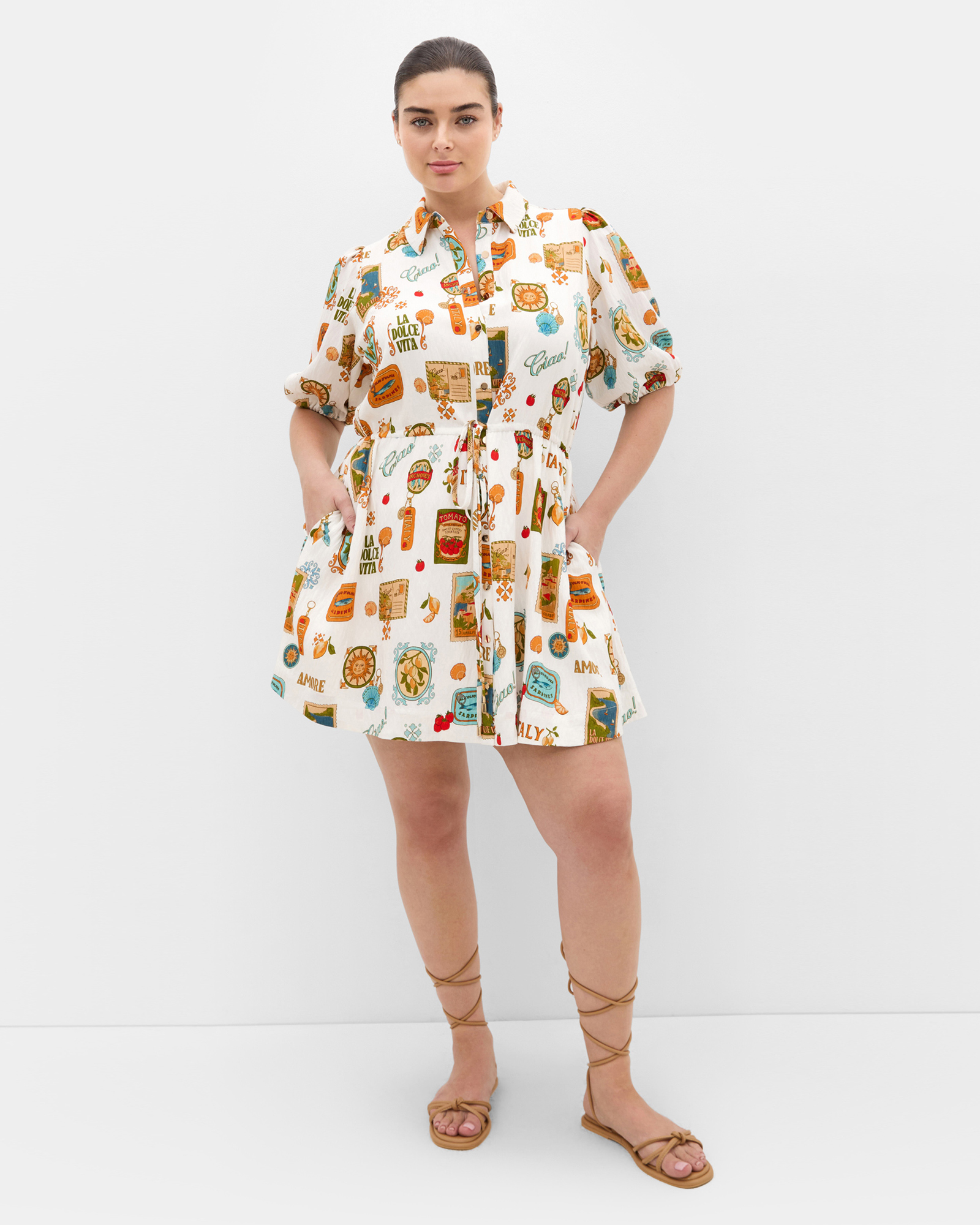 Plus size Amore Print Mini Dress - ivory