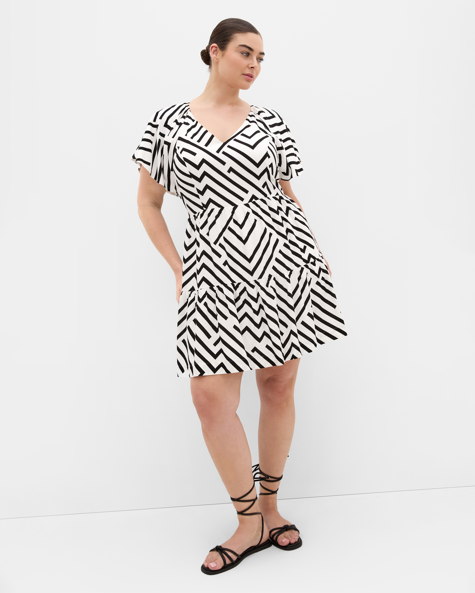 Island Linear Print Mini Dress - Ivory