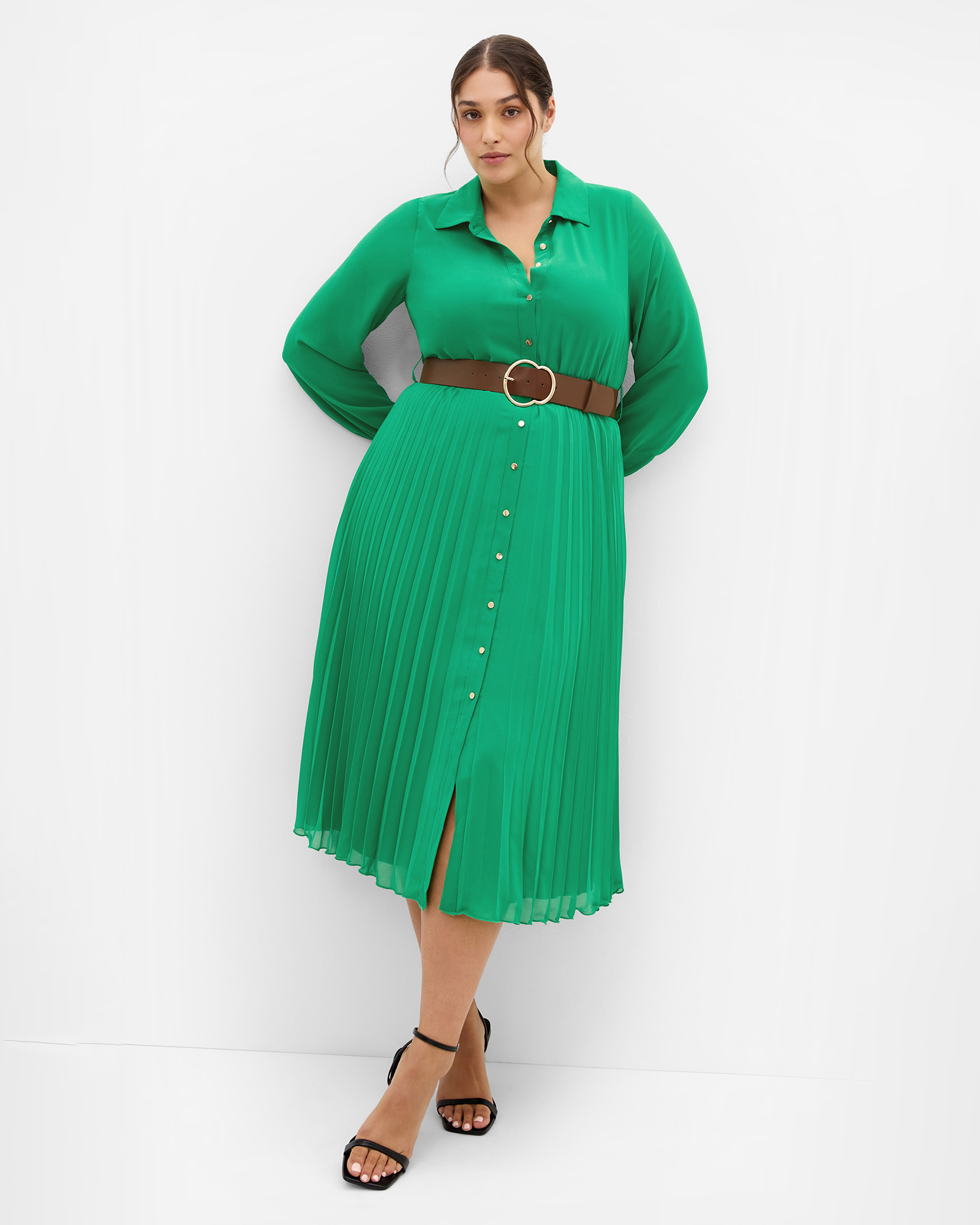 Plus size Honey Lane Pleat Midi Dress - kelly green