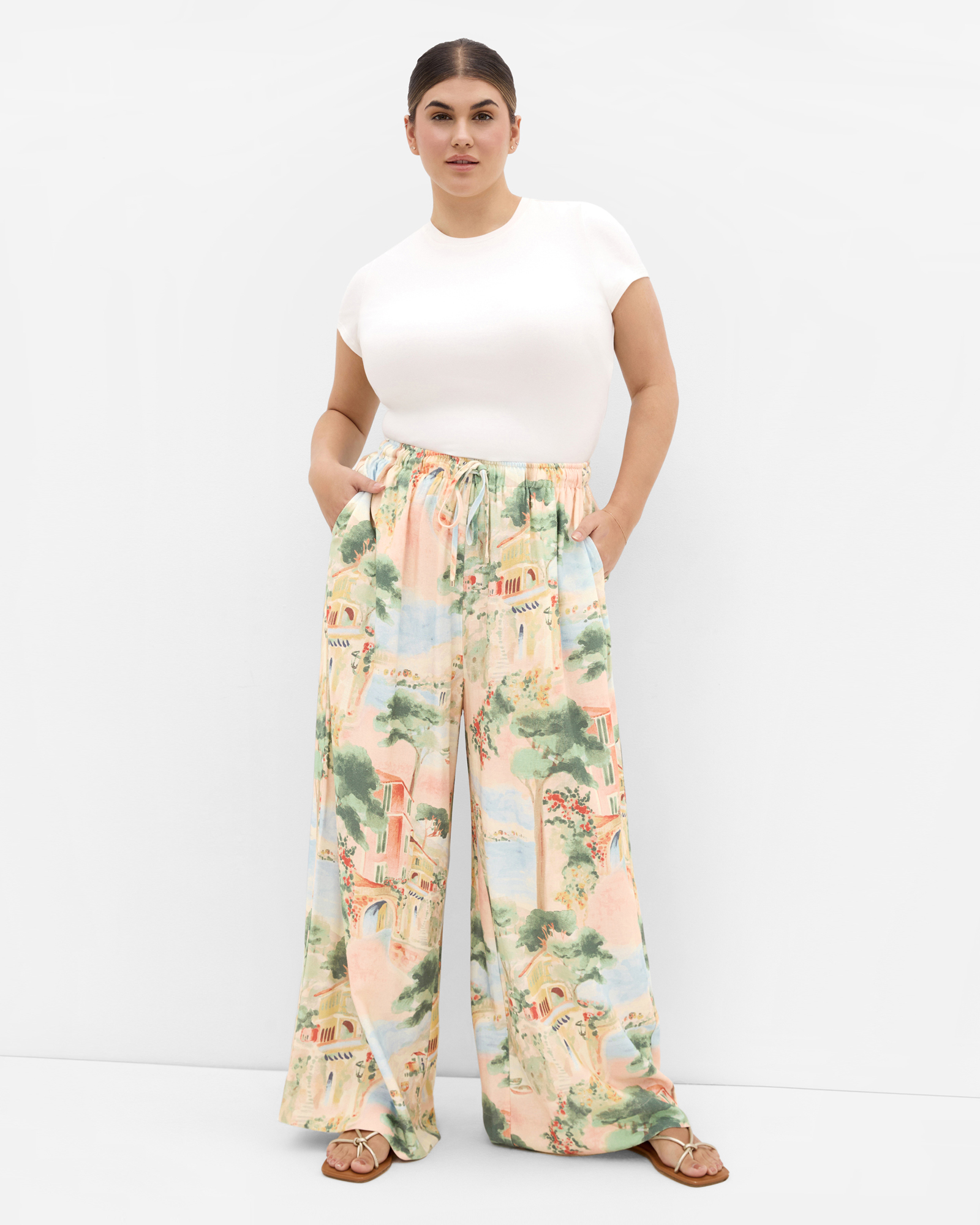 Halle Sardinia Print Wide Leg Pant