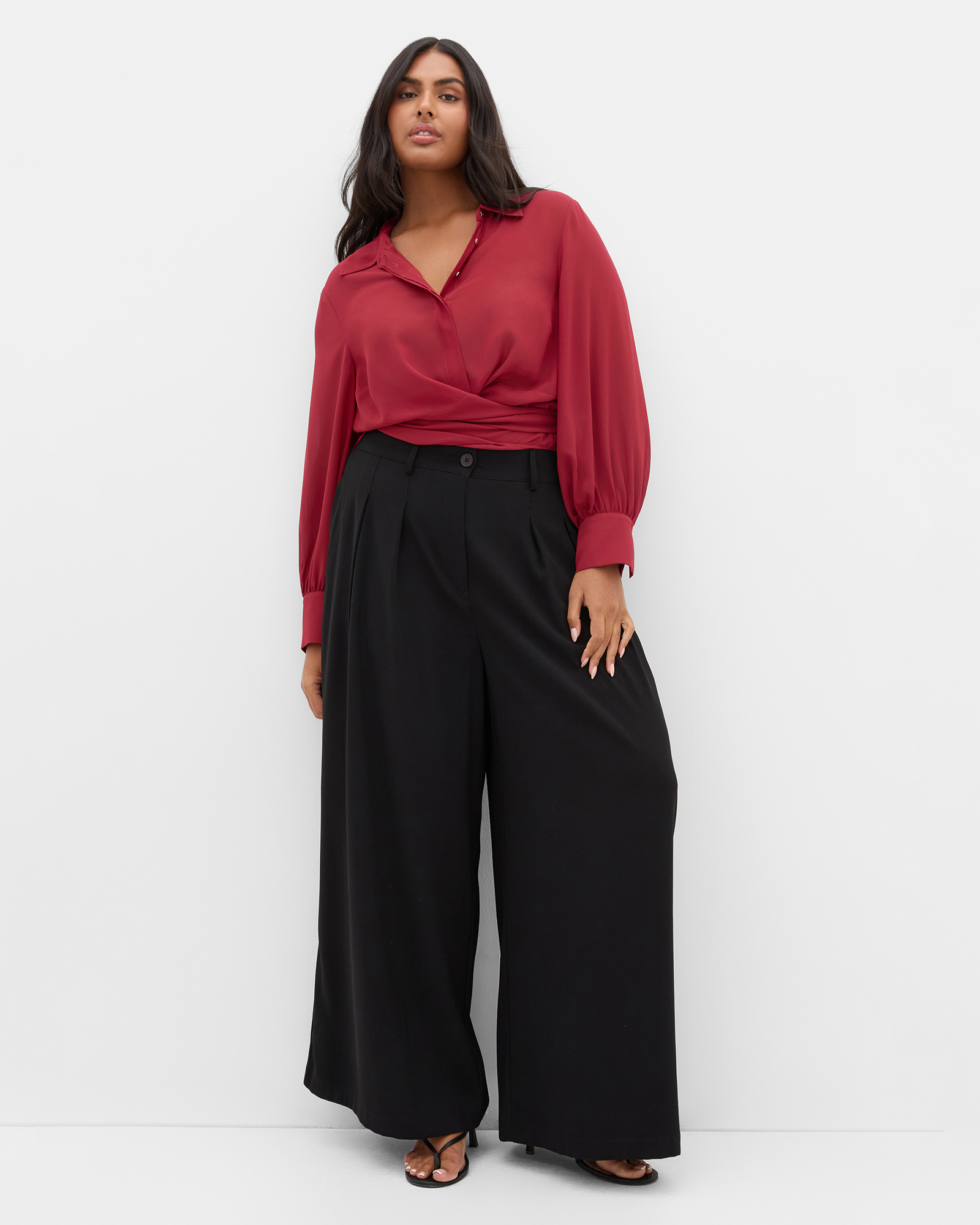 Plus size Jane Tie Hem Shirt - ruby