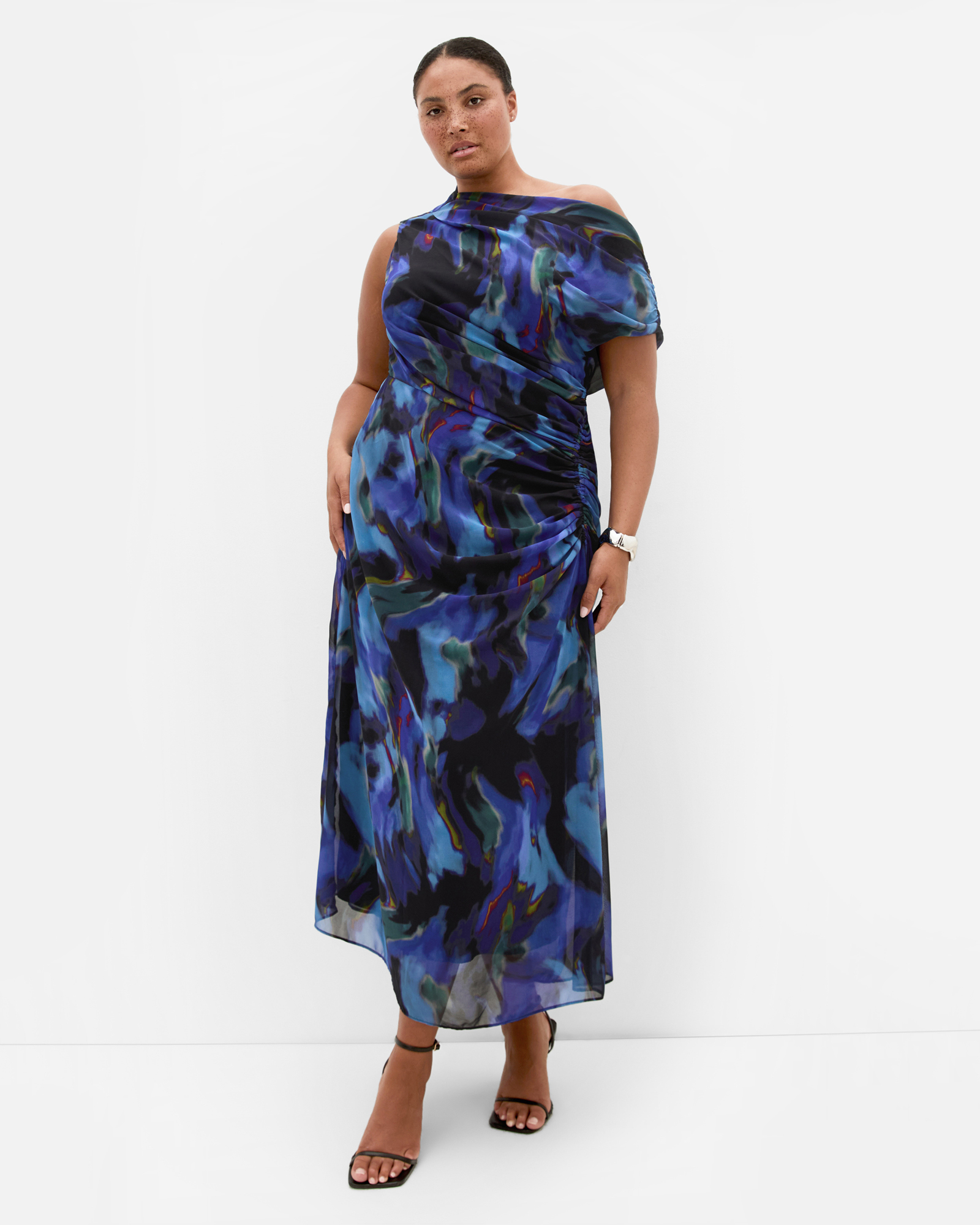 Plus size Haze Print Maxi Dress - blue