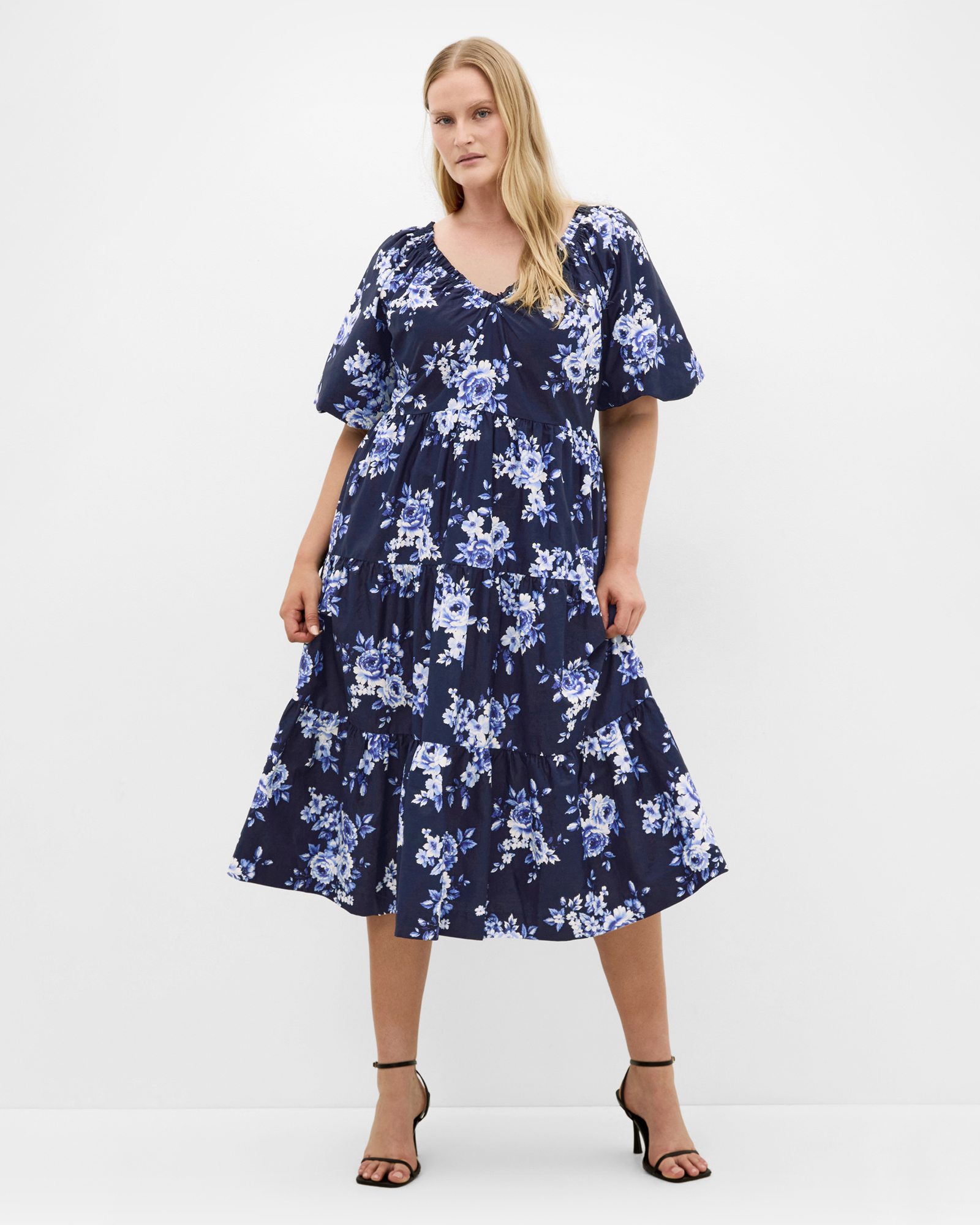 Fantasy Floral Print V Neck Dress