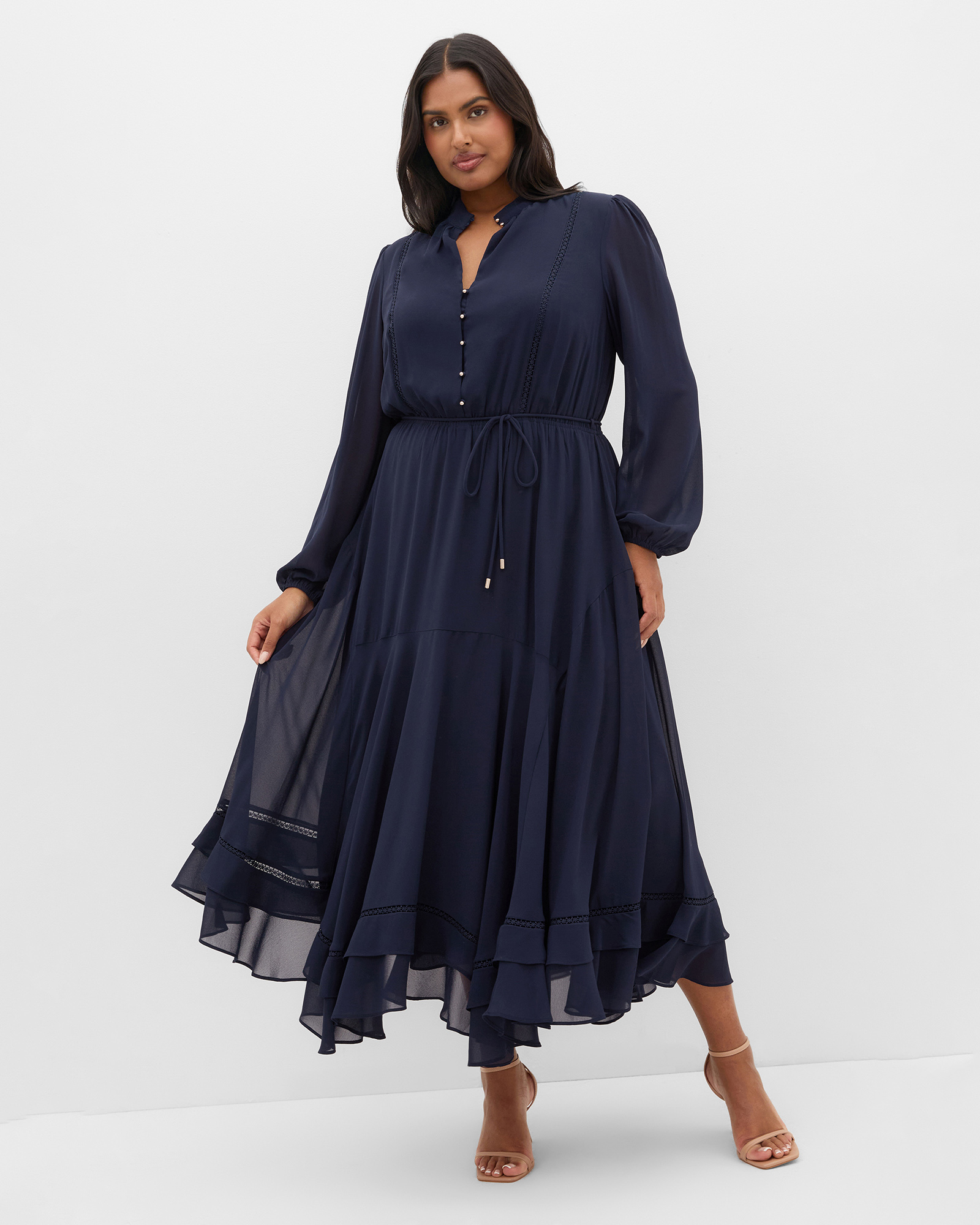 Plus size Yasmin Long Sleeve Maxi Dress - navy