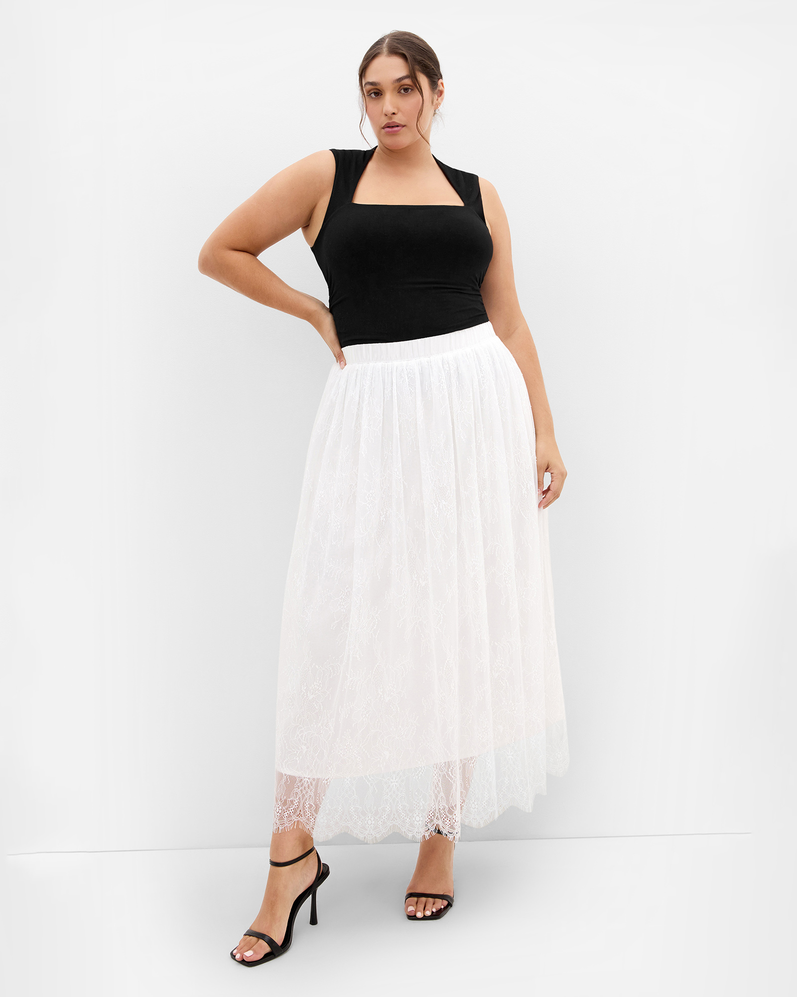 Plus size Ivy Lace Mesh Skirt - ivory
