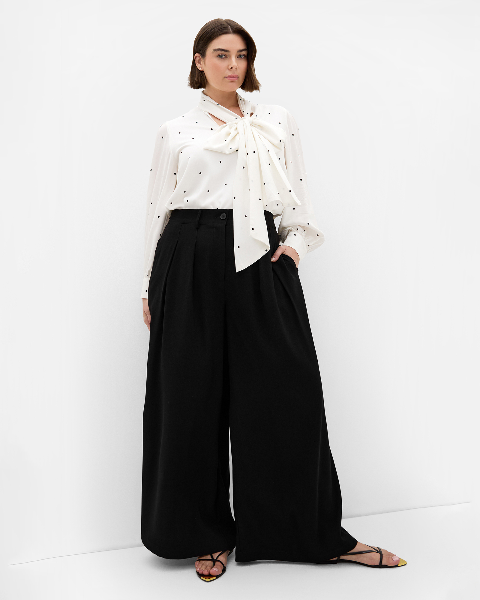Plus size Kensie Spot Neck Tie Top - ivory