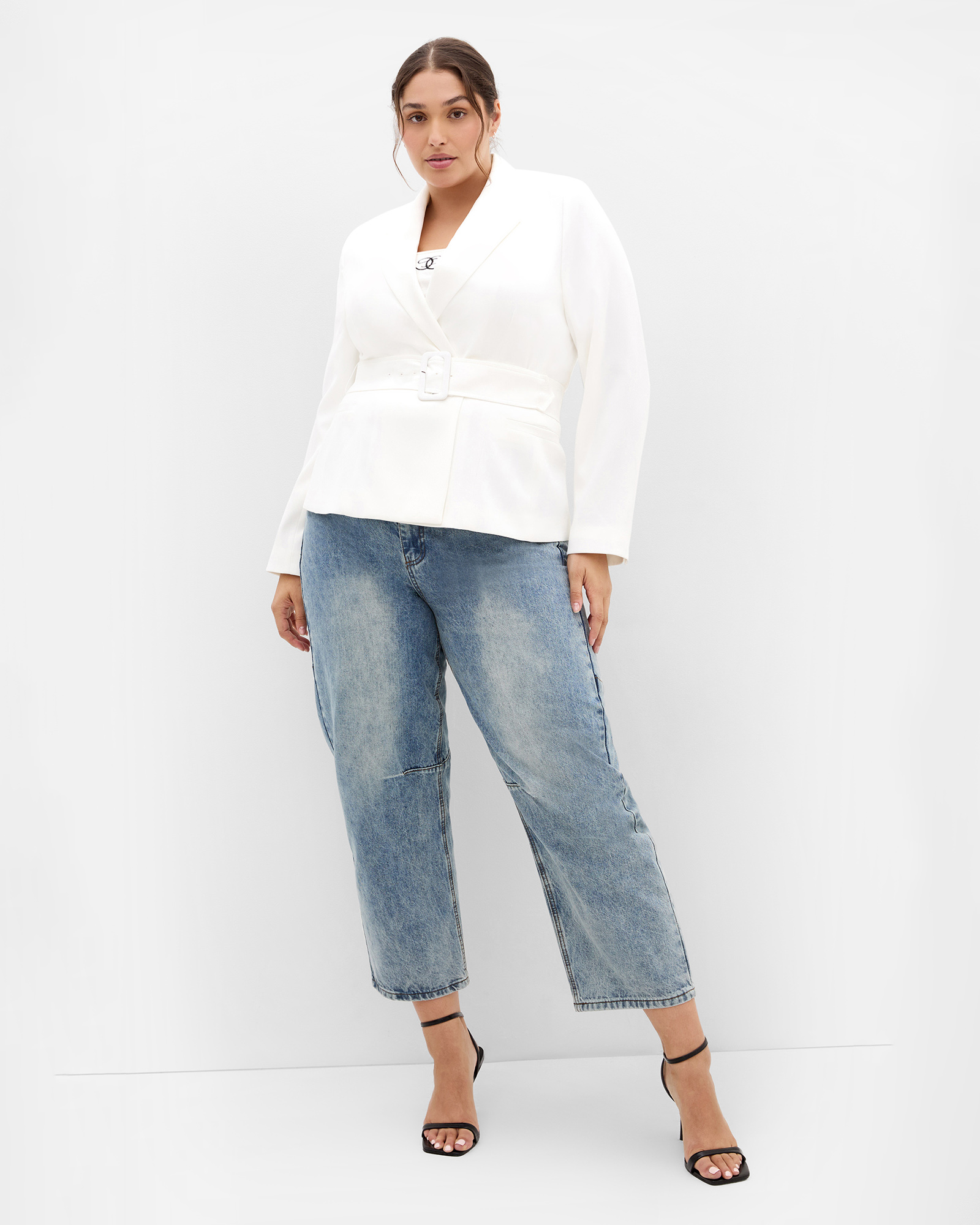Plus size Ivy Belted Blazer - ivory