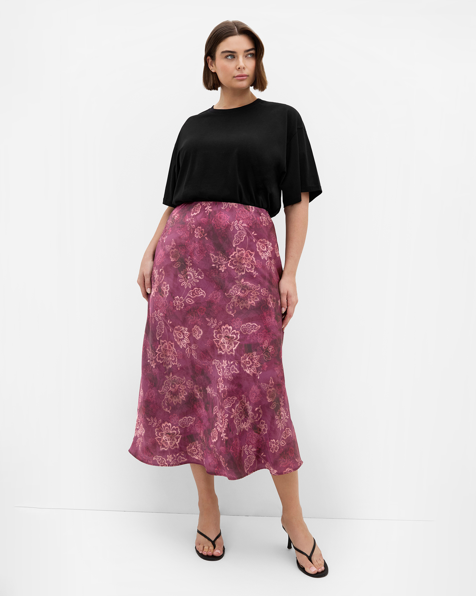 Plus size Miranda Lace Print Midi Skirt - mulberry