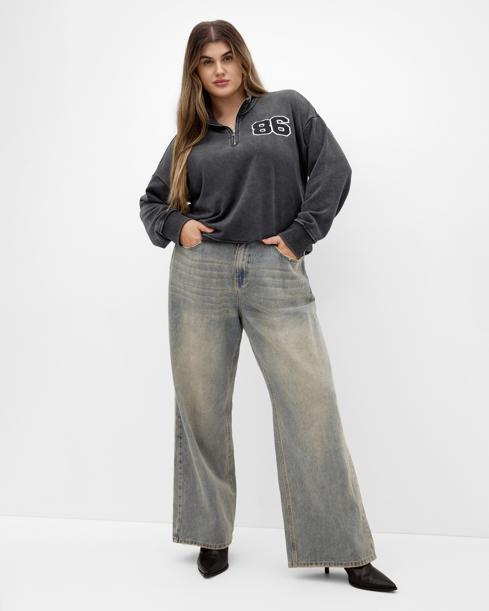 Plus size Bliss Half Zip Sweatshirt - charcoal