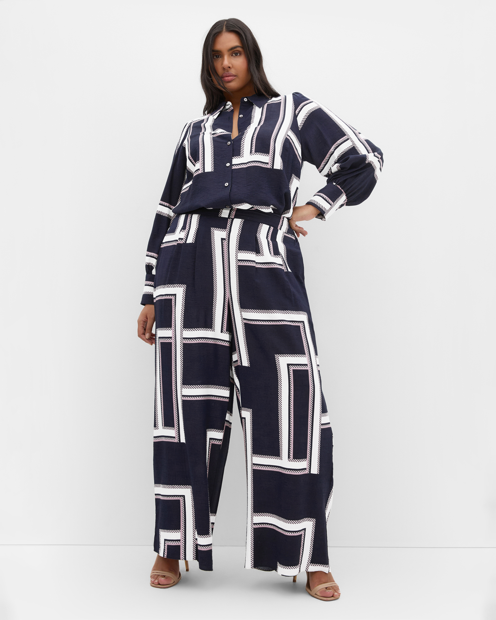 Plus size Hallie Print Wide Leg Pant - navy