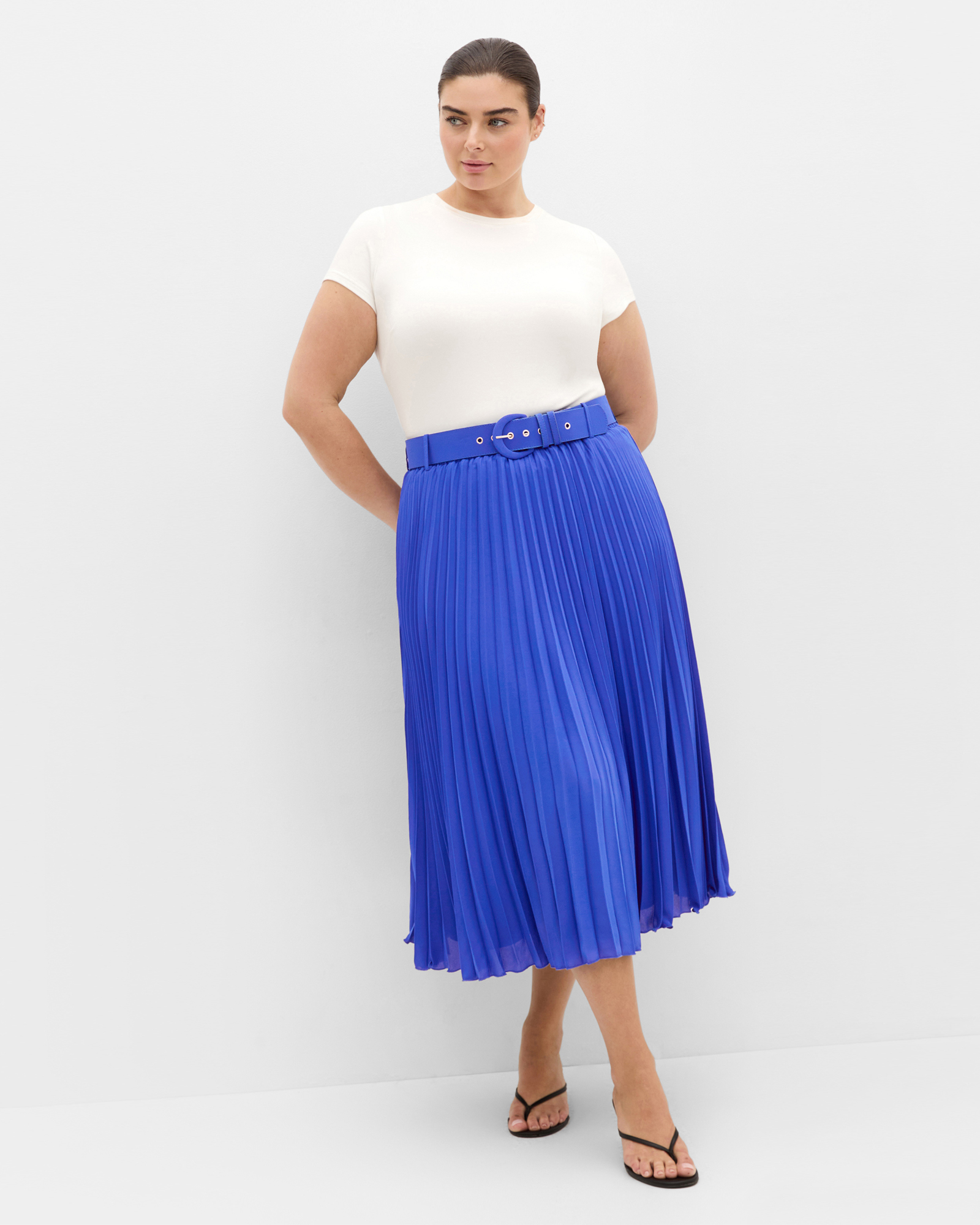 Plus size Petra Pleat Midi Skirt - cerulean