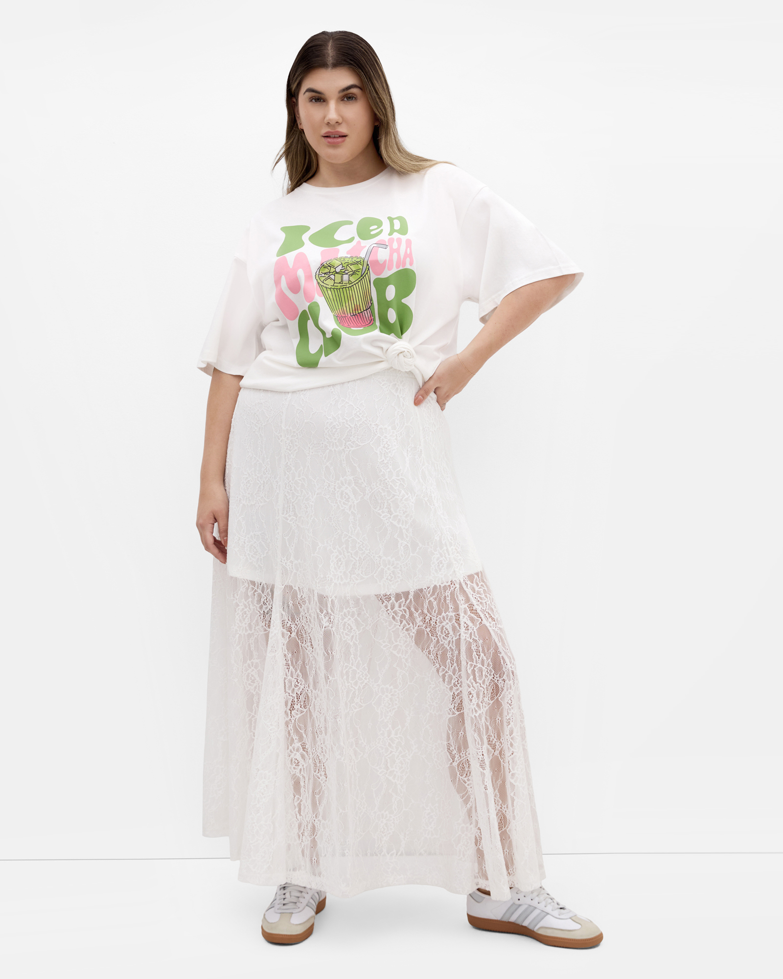 Plus size Oversized Matcha Print Tee - ivory