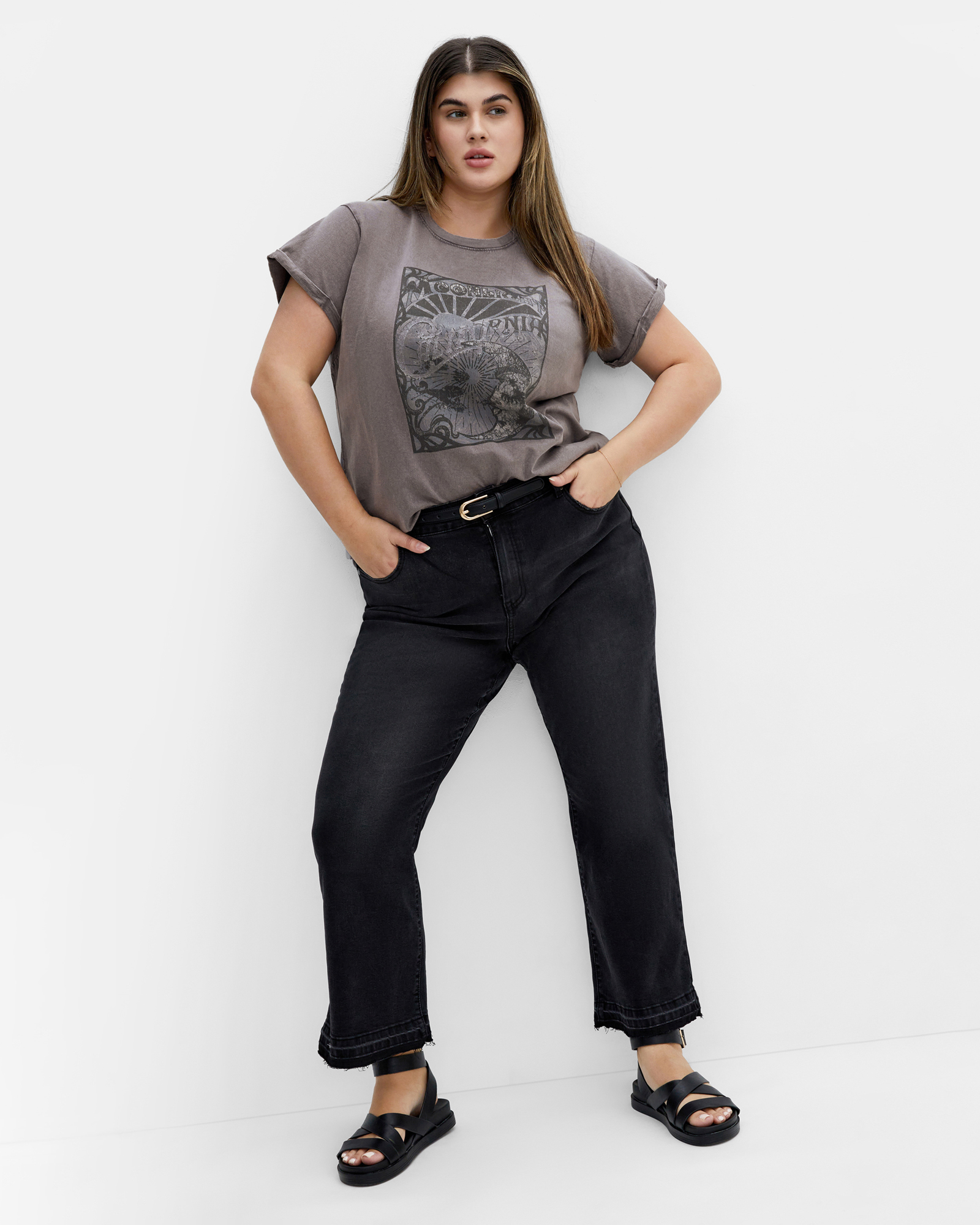 Plus size Moonlight Cuff Tee - grey wash