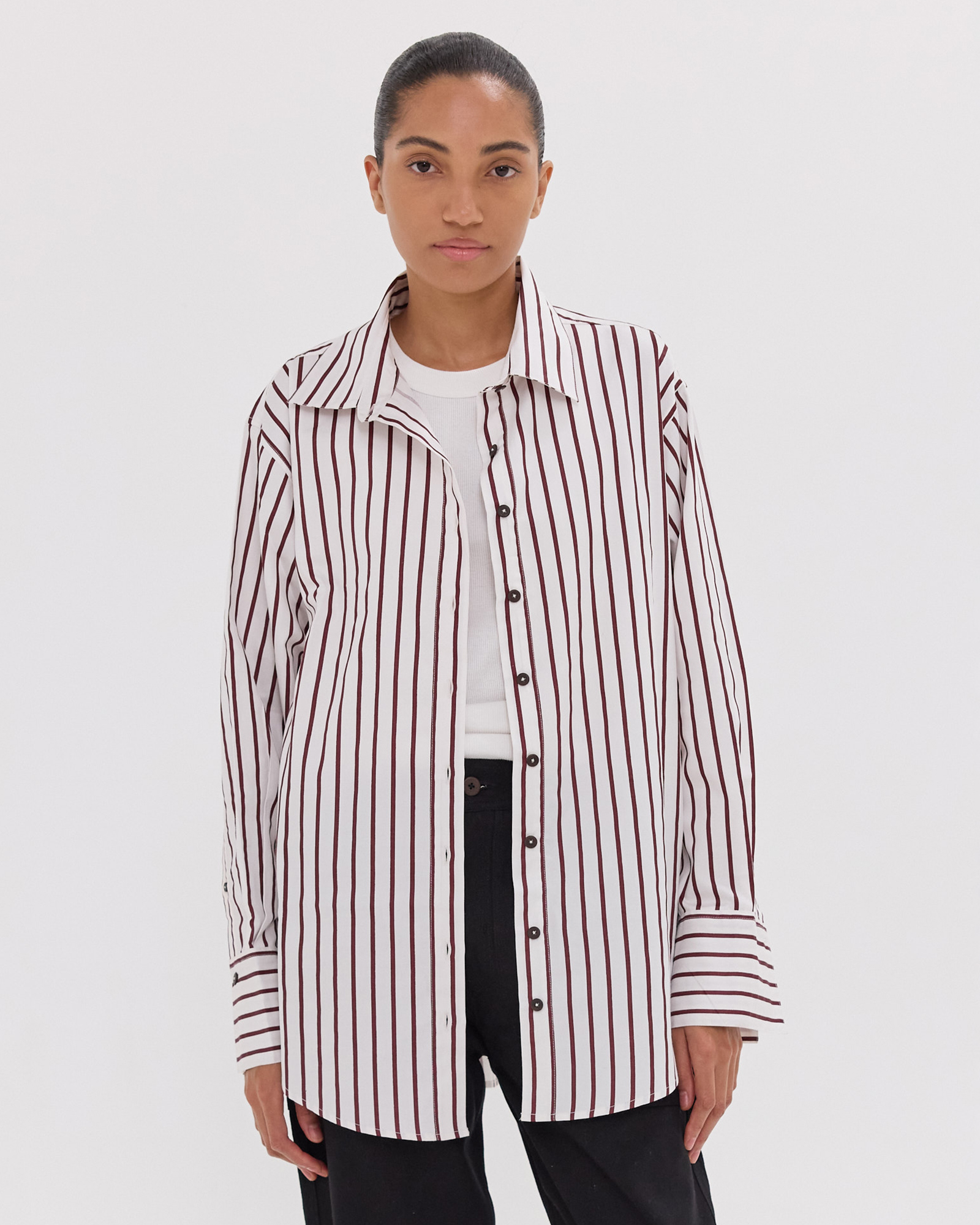 The Dropped Yoke Shirt | Mahogany & White