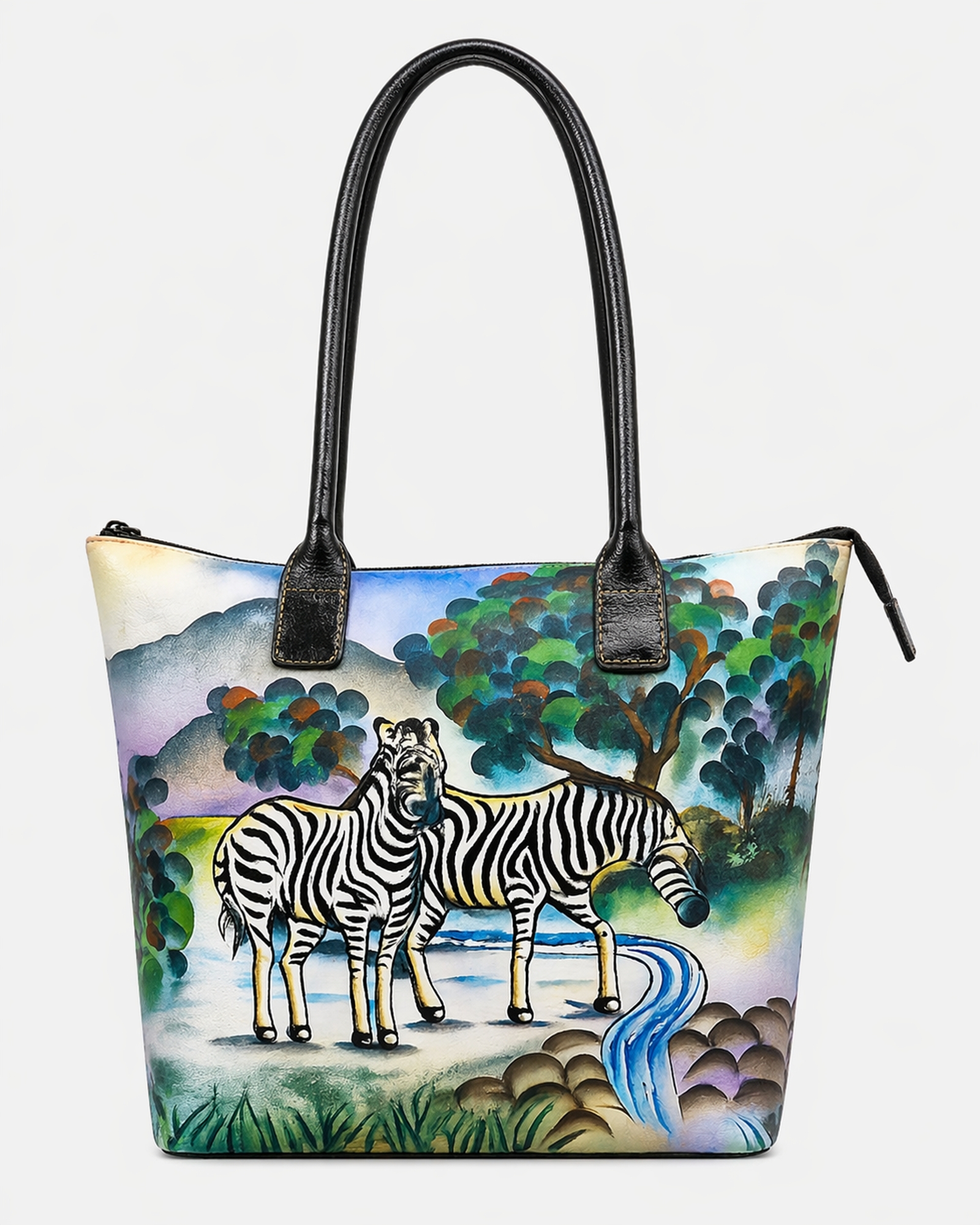 Zebra Hand Painted Leather Tote