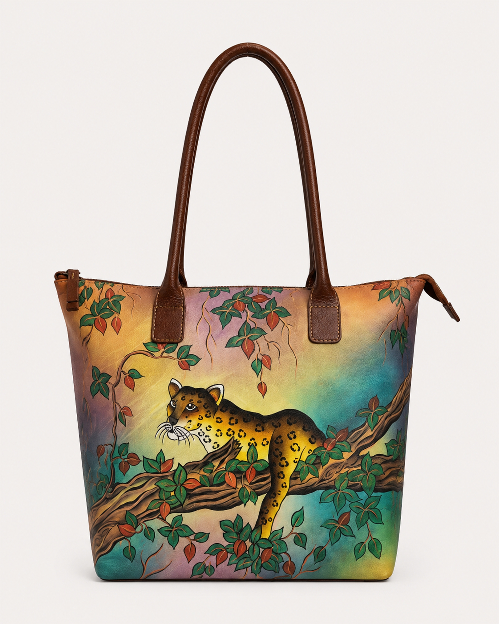 Leopard Hand Painted Leather Tote