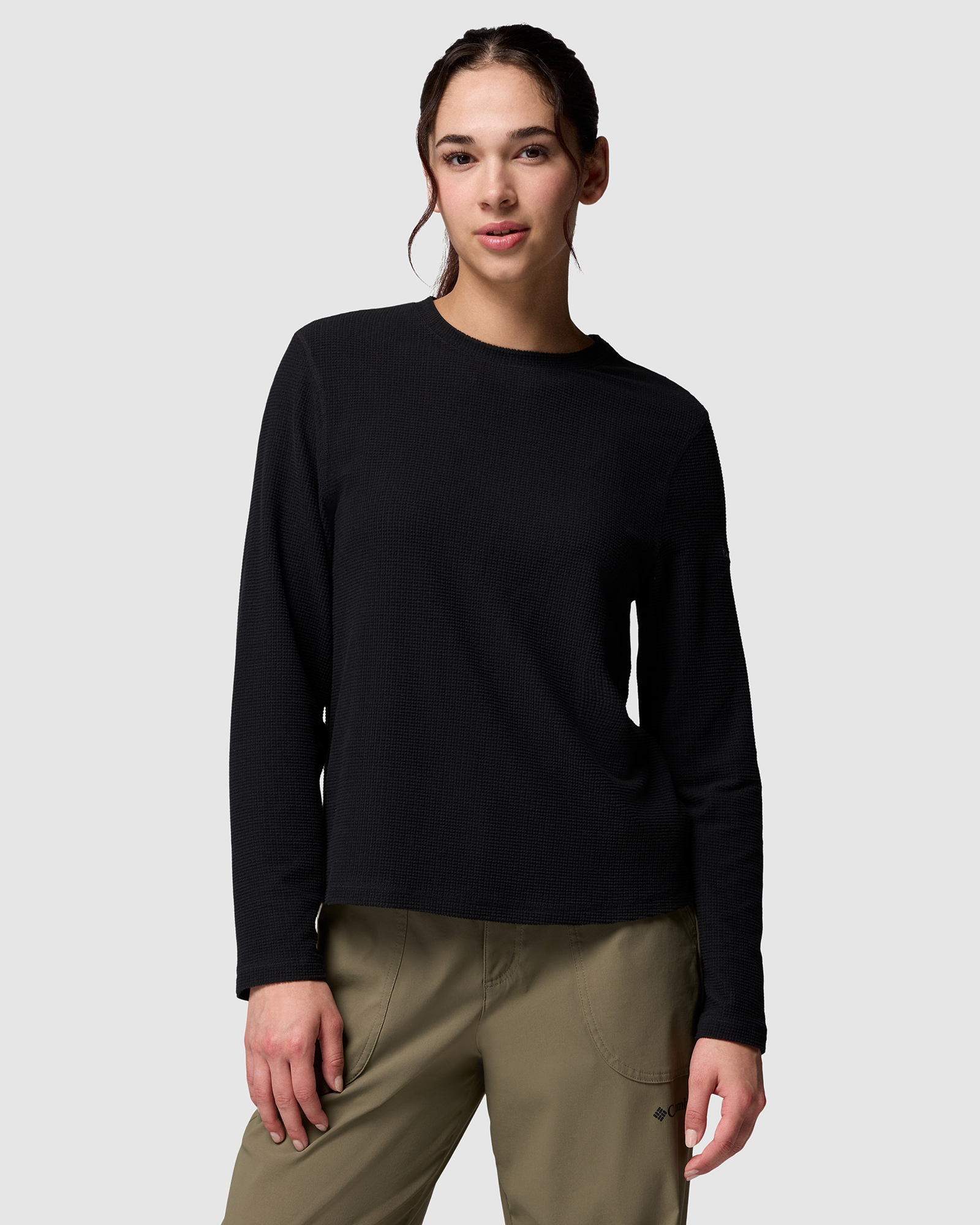Brea Falls Grid Crew LS Top