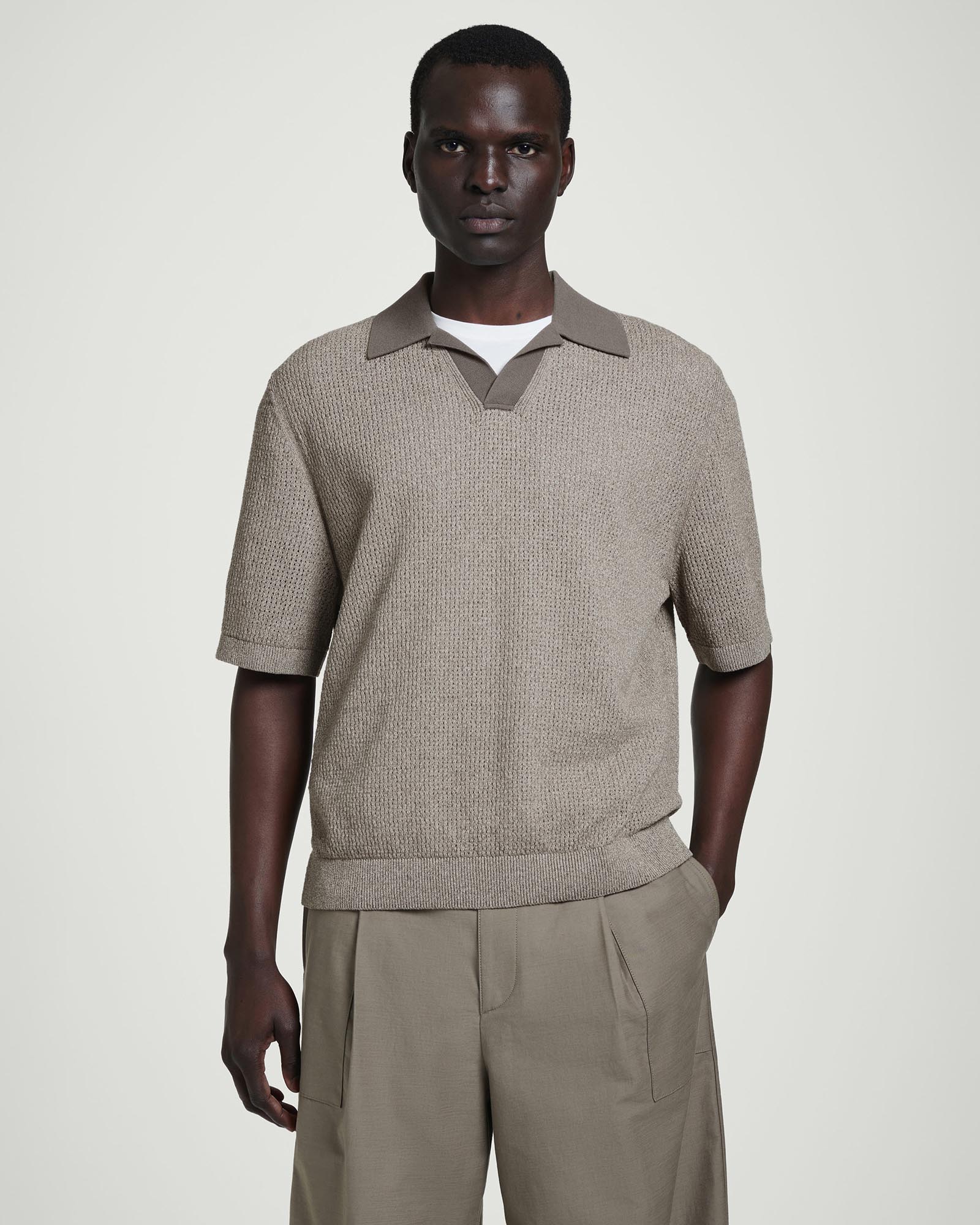 Open-Knit Bouclé Polo Shirt