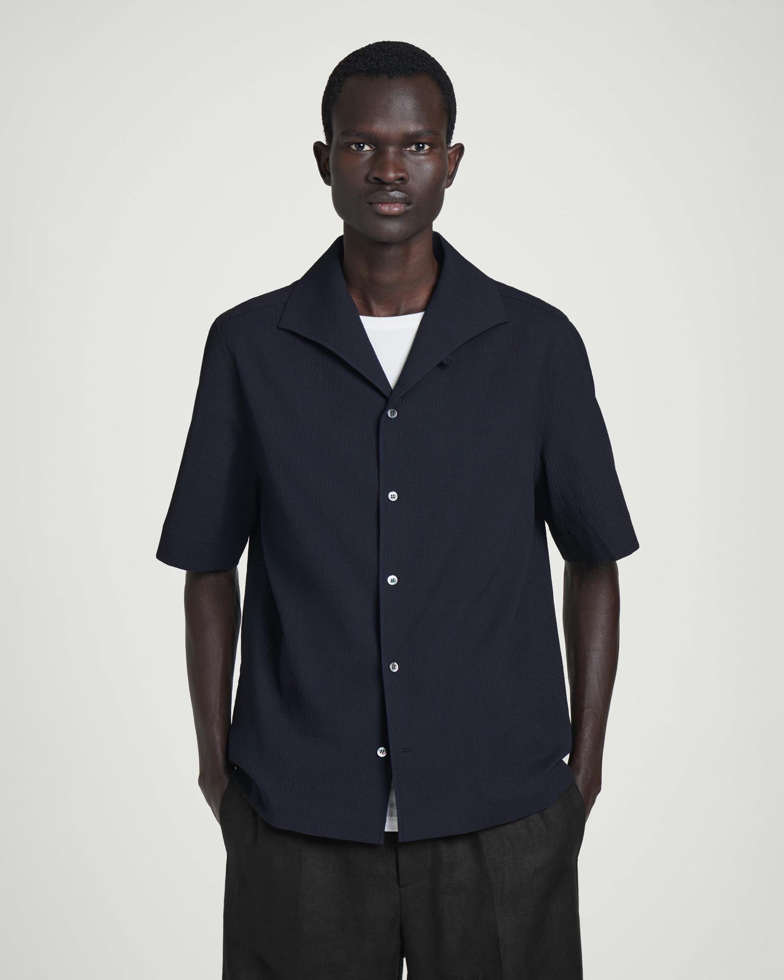 Camp-Collar Seersucker Shirt