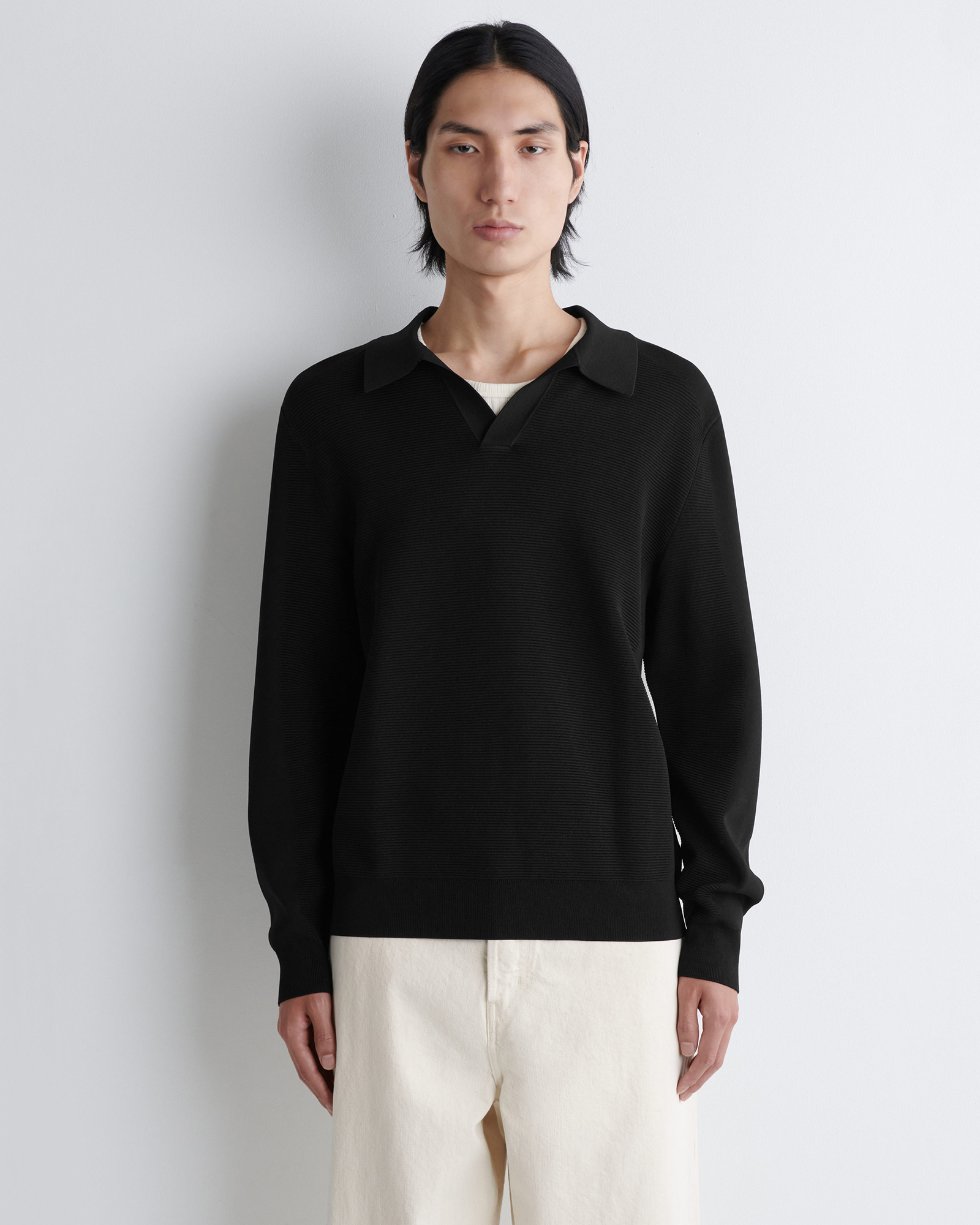 Textured Knitted Polo Jumper