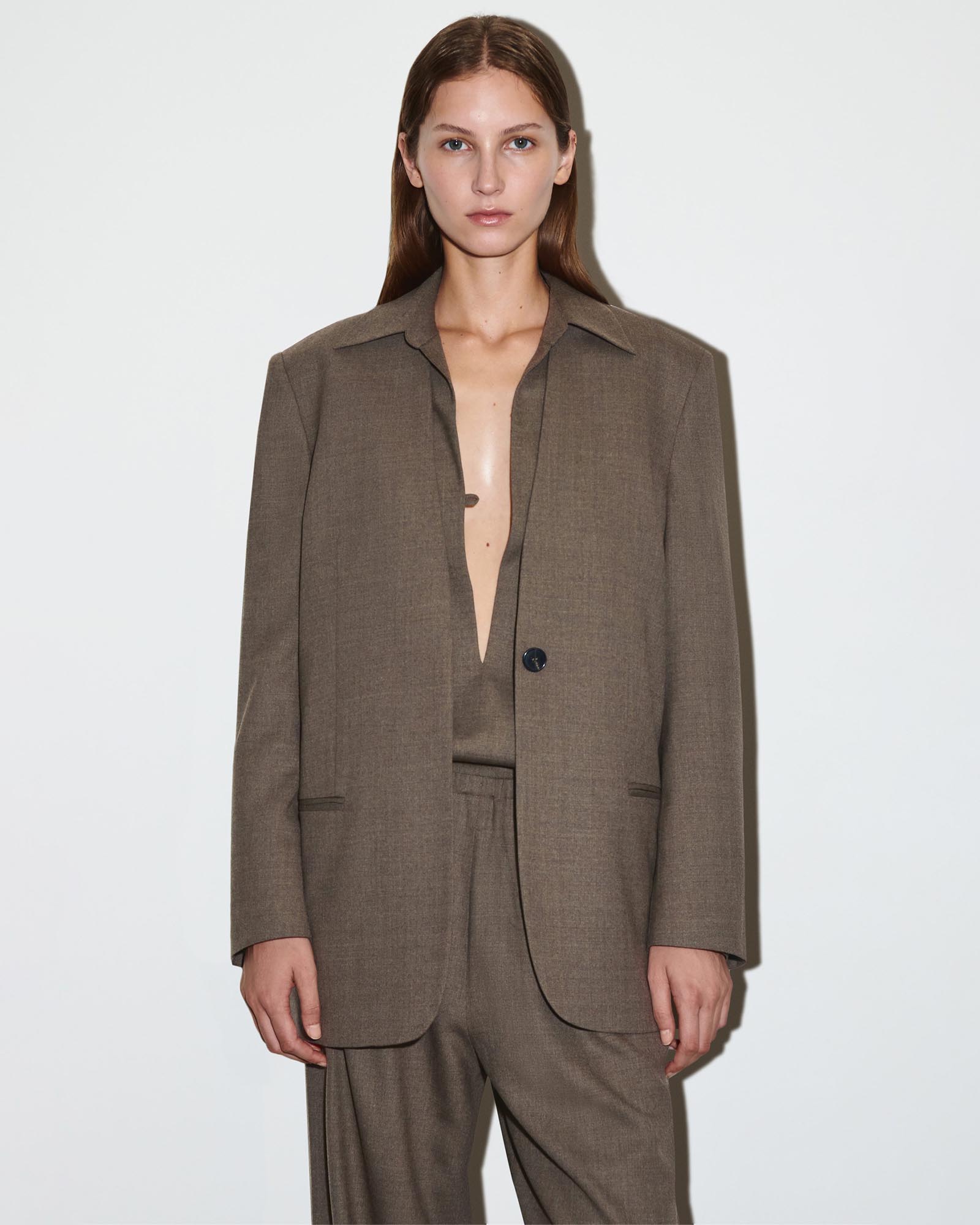 Collarless Wool-Blend Blazer