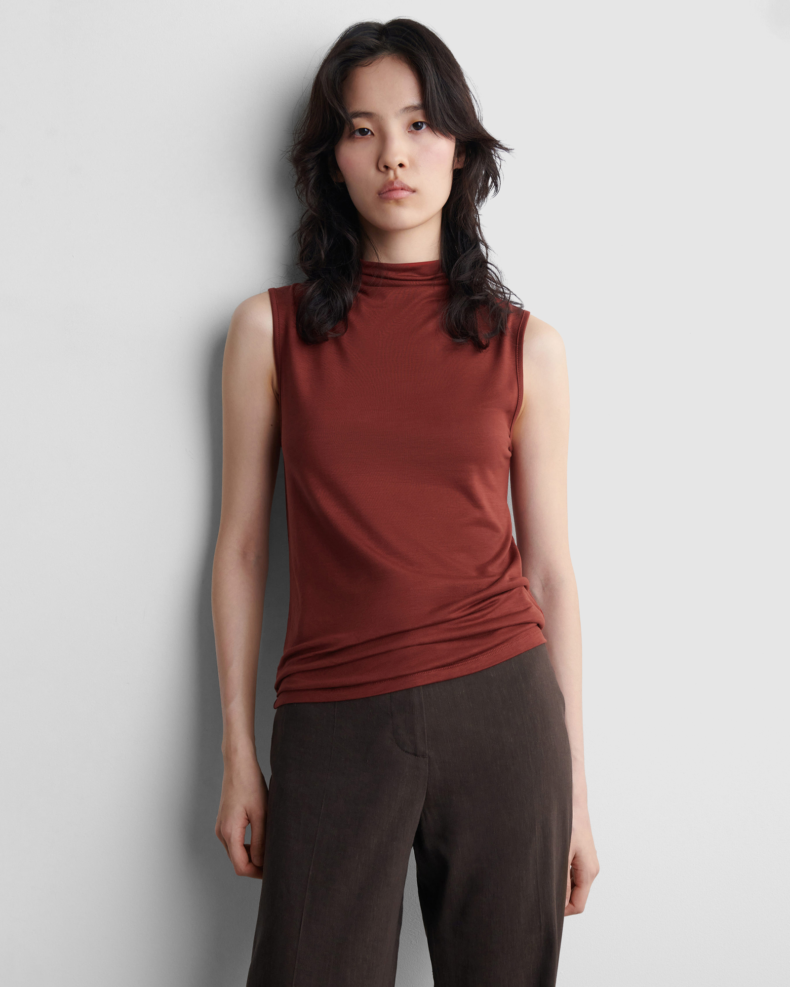 Draped Turtleneck Tank Top