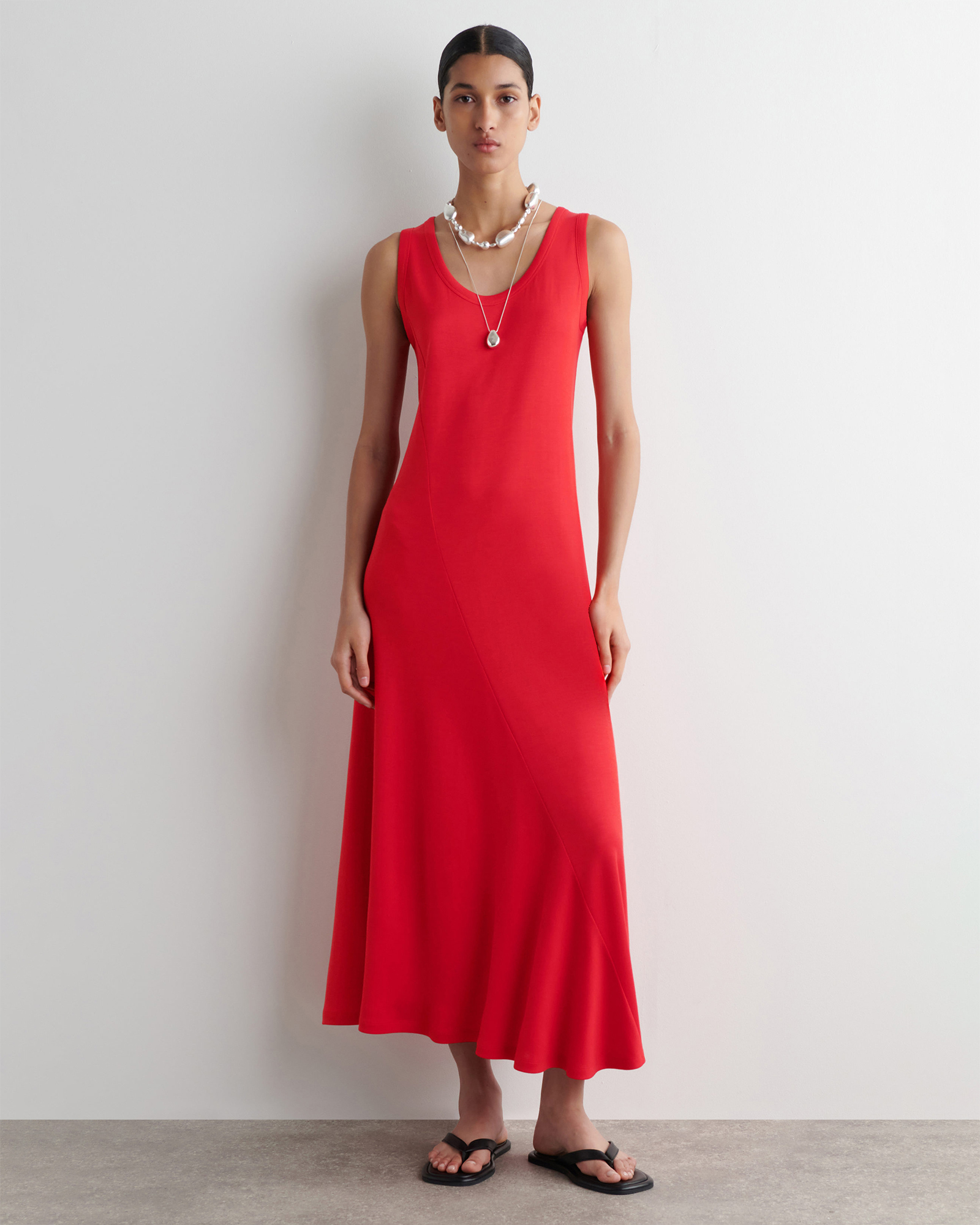 Asymmetric Jersey Midi Dress