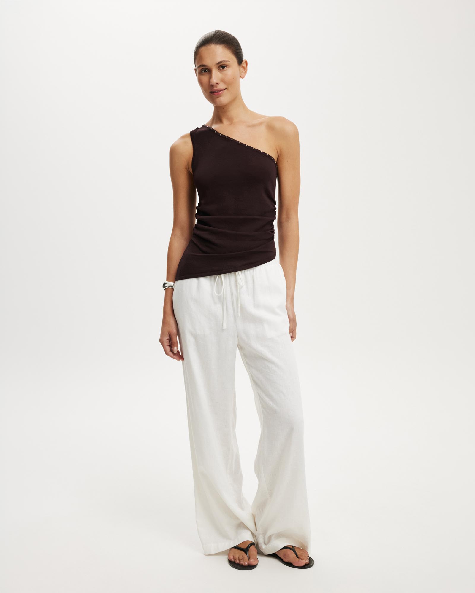 Stud Trim Asym Knit Top