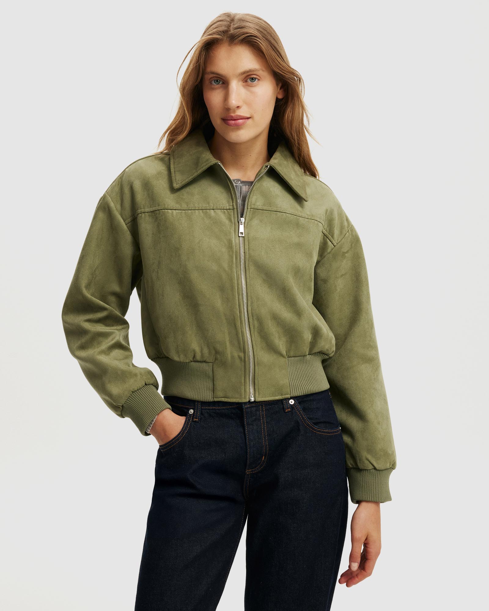 Sophia Faux Suede Bomber Jacket