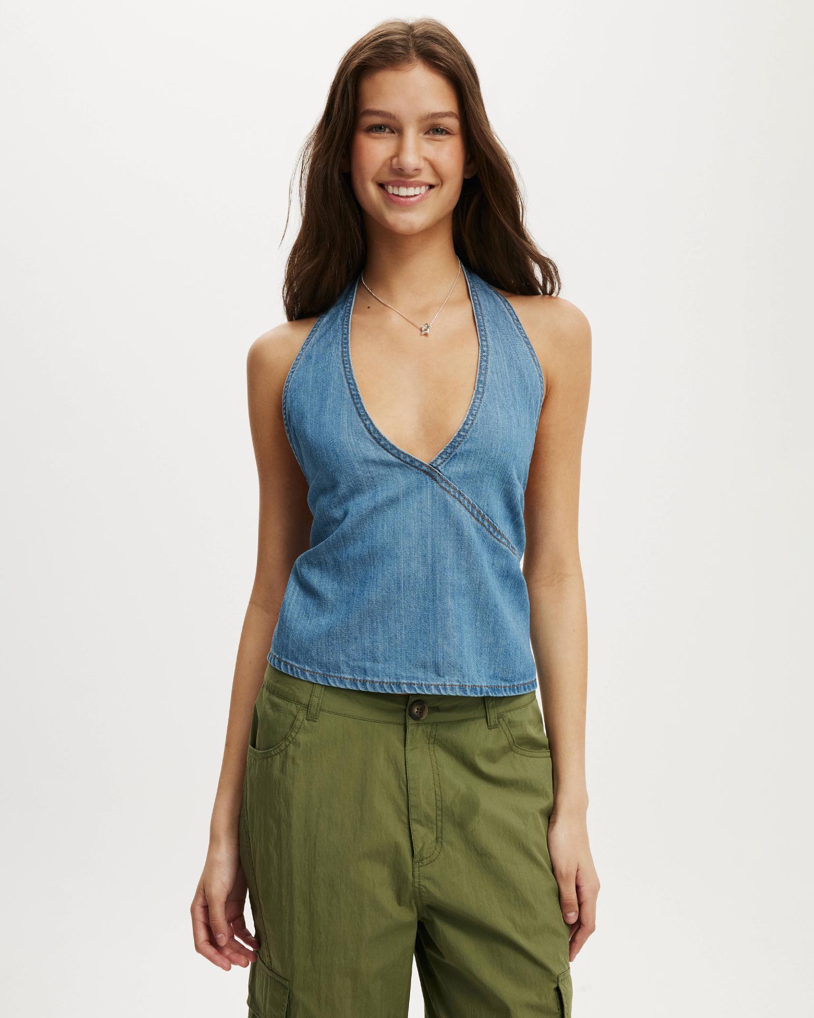 Avery Wrap Denim Top