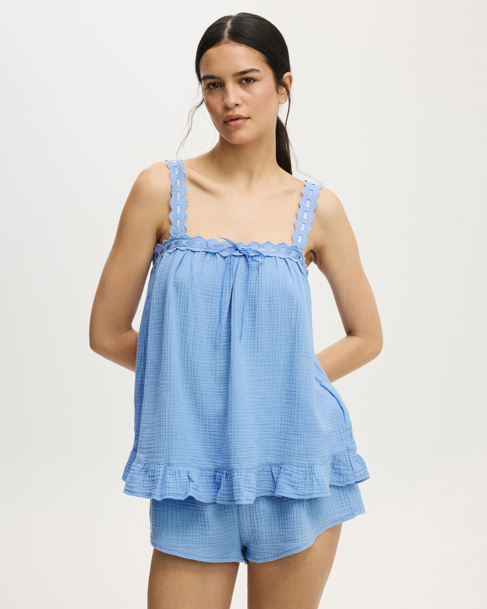 Lace Trim Babydoll Cami Set