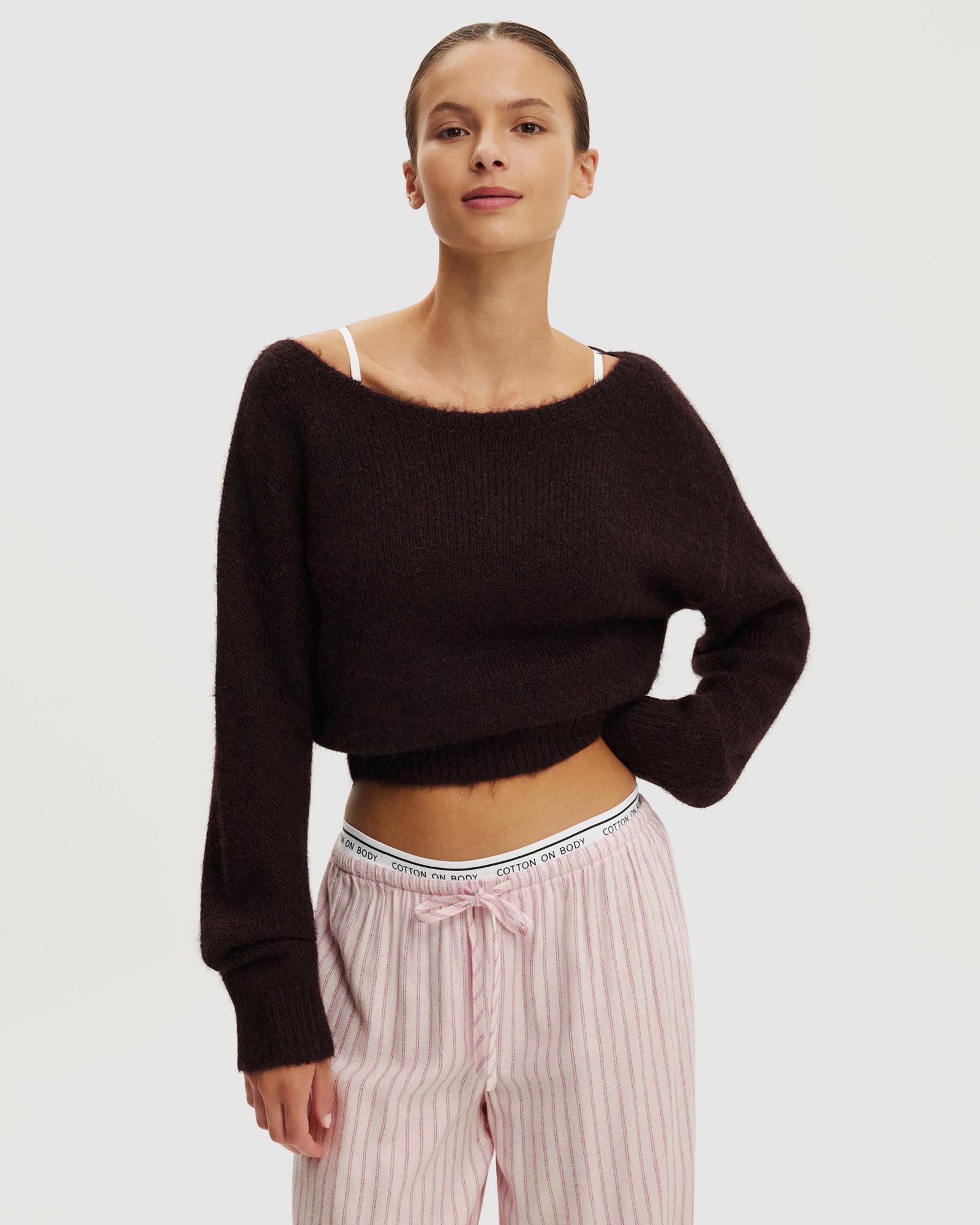 Fluffy Off The Shoulder Knit Jumper