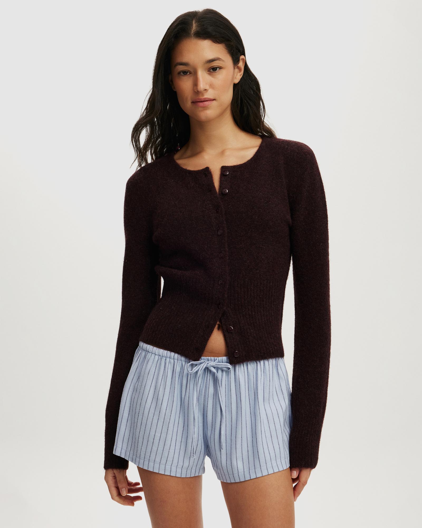Fluffy Fitted Knit Cardigan