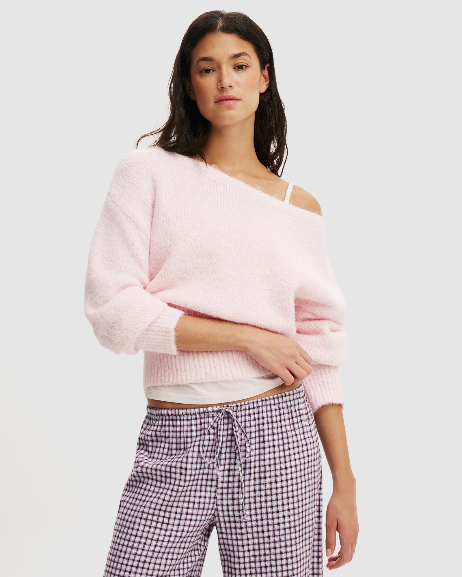 Fluffy Off The Shoulder Knit Jumper