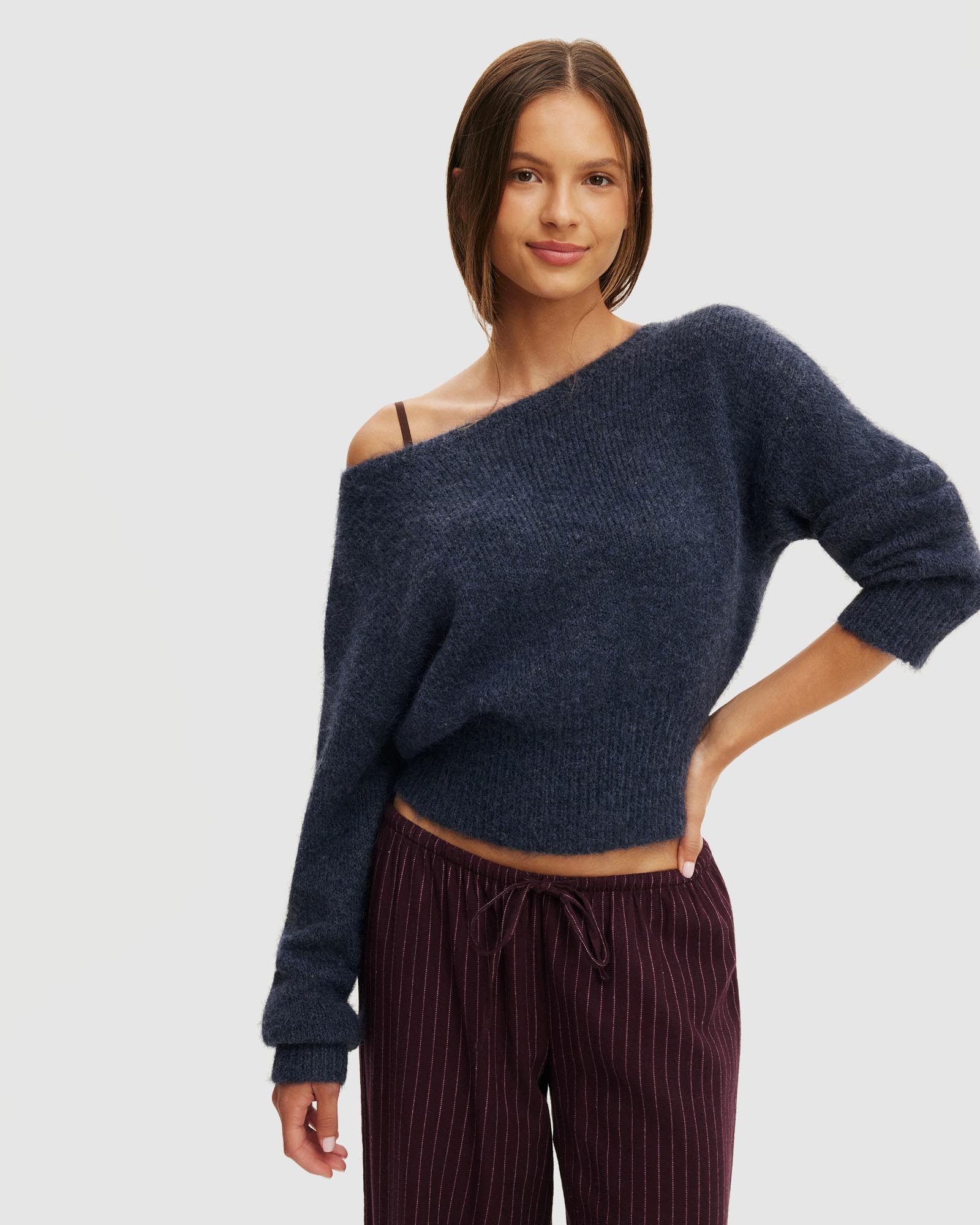 Fluffy Off The Shoulder Knit Jumper