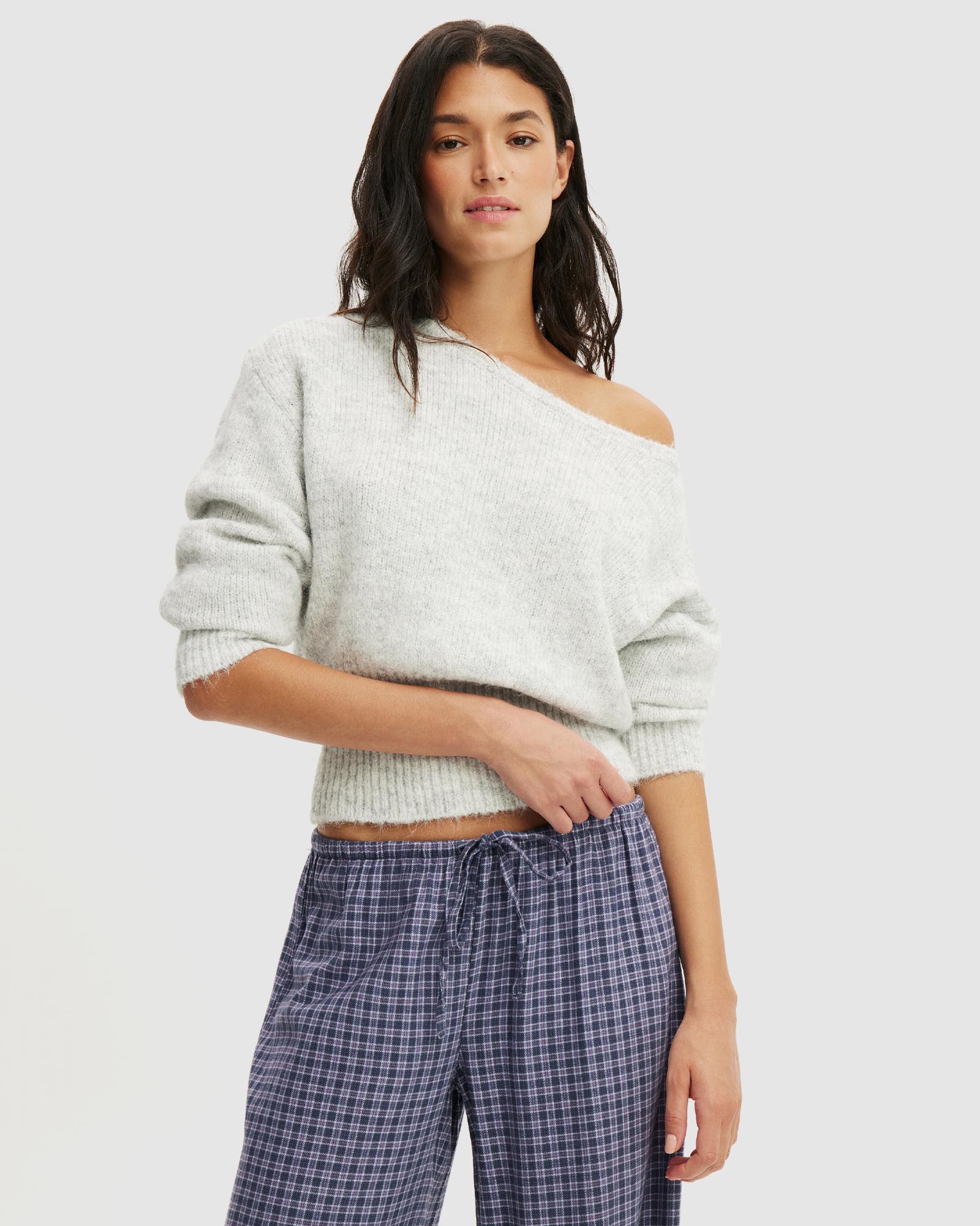 Fluffy Off The Shoulder Knit Jumper