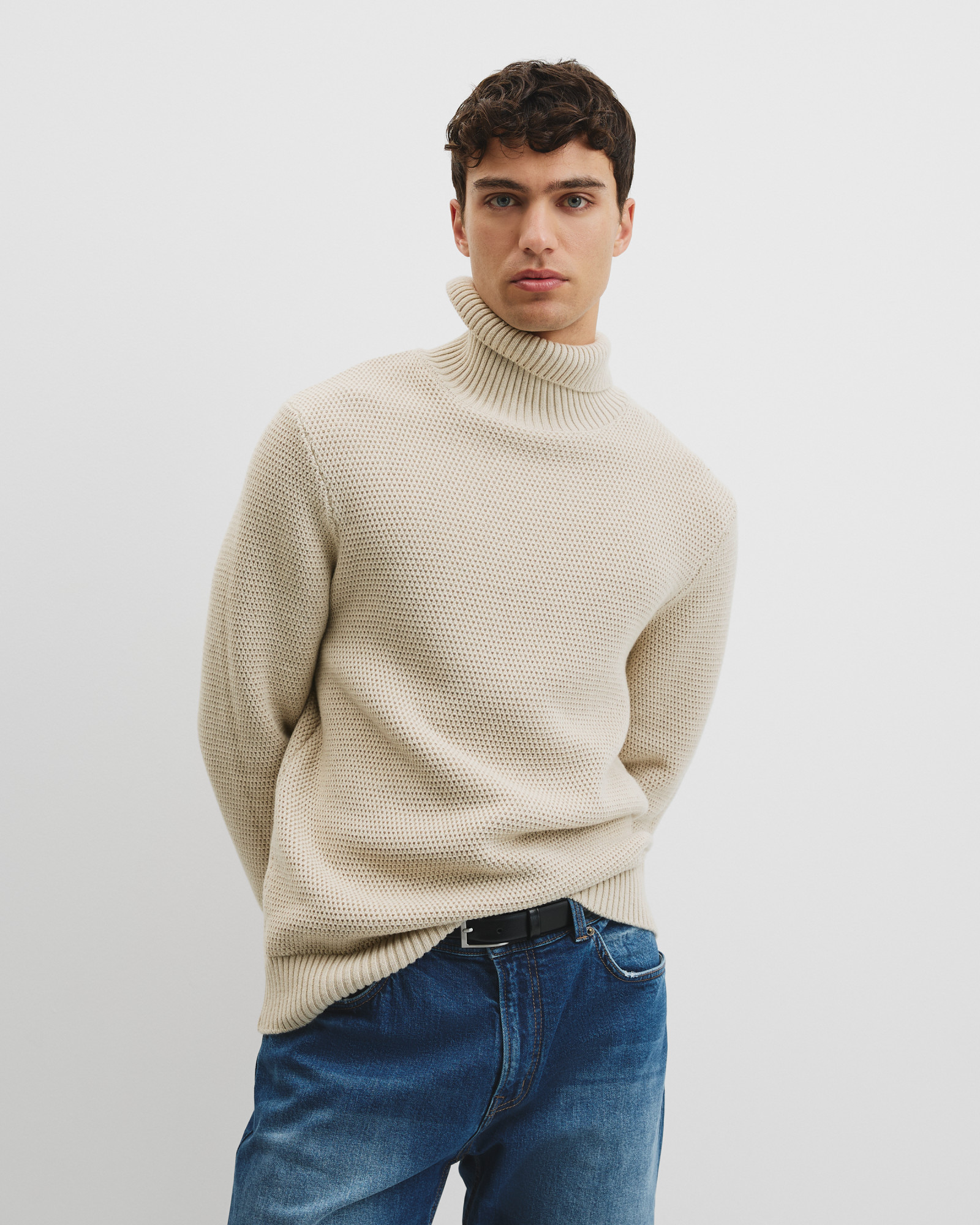 Australian Good Earth Cotton Wool Blend Textured Roll Neck Knit