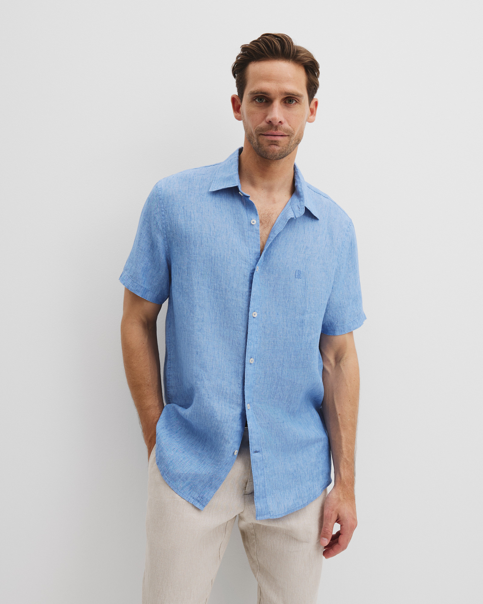 Regular Fit Organically Grown Delave Linen Short Sleeve Shirt