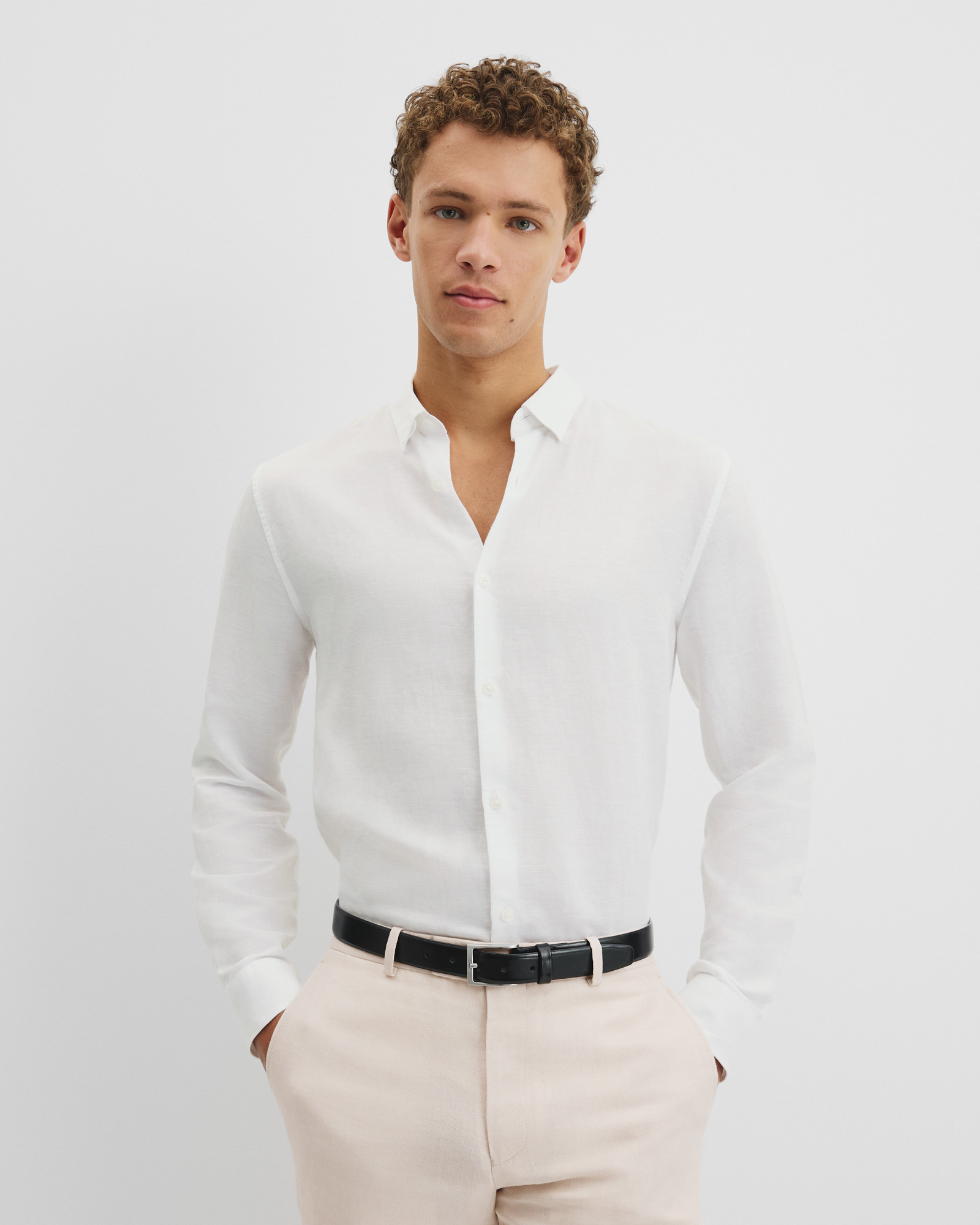 Long Sleeve Slim Linen Cotton Shirt