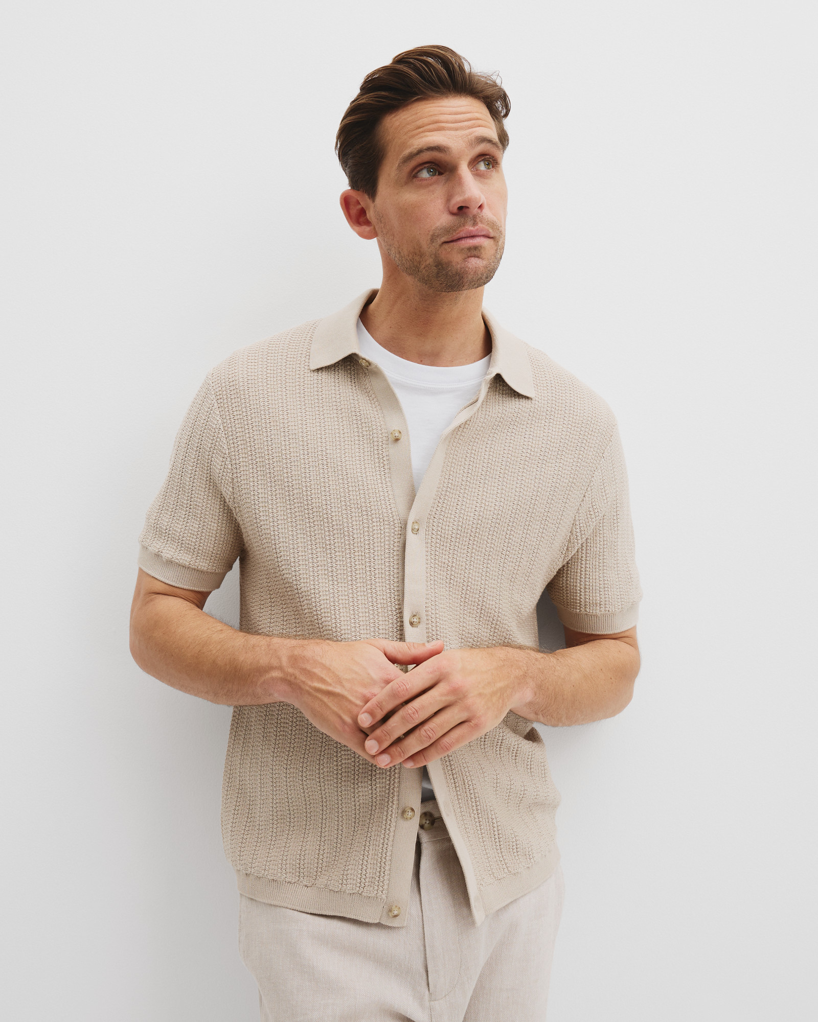 Cotton Short Sleeve Textured Knit Shirt