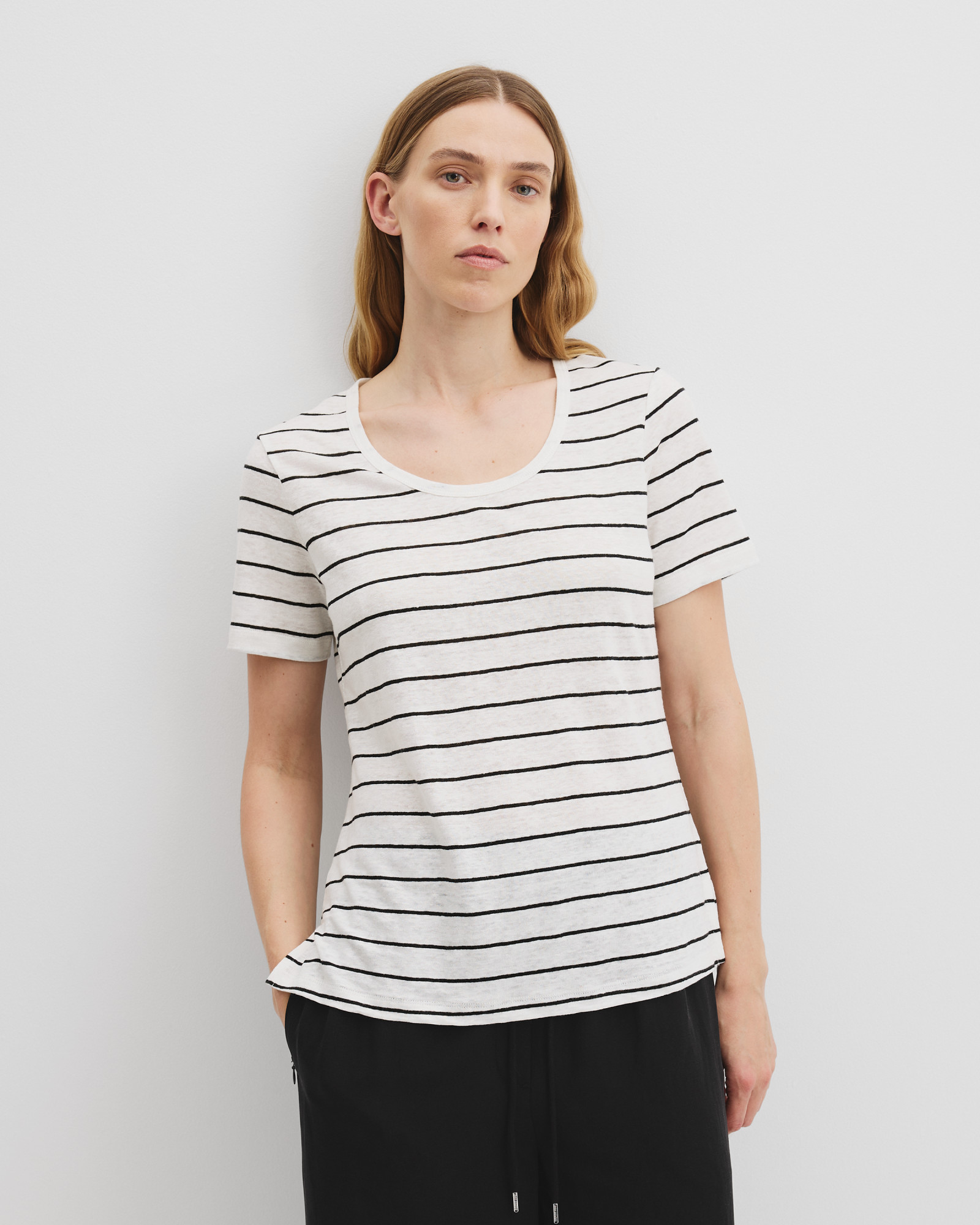 Organically Grown Linen Stripe Scoop Neck T-shirt
