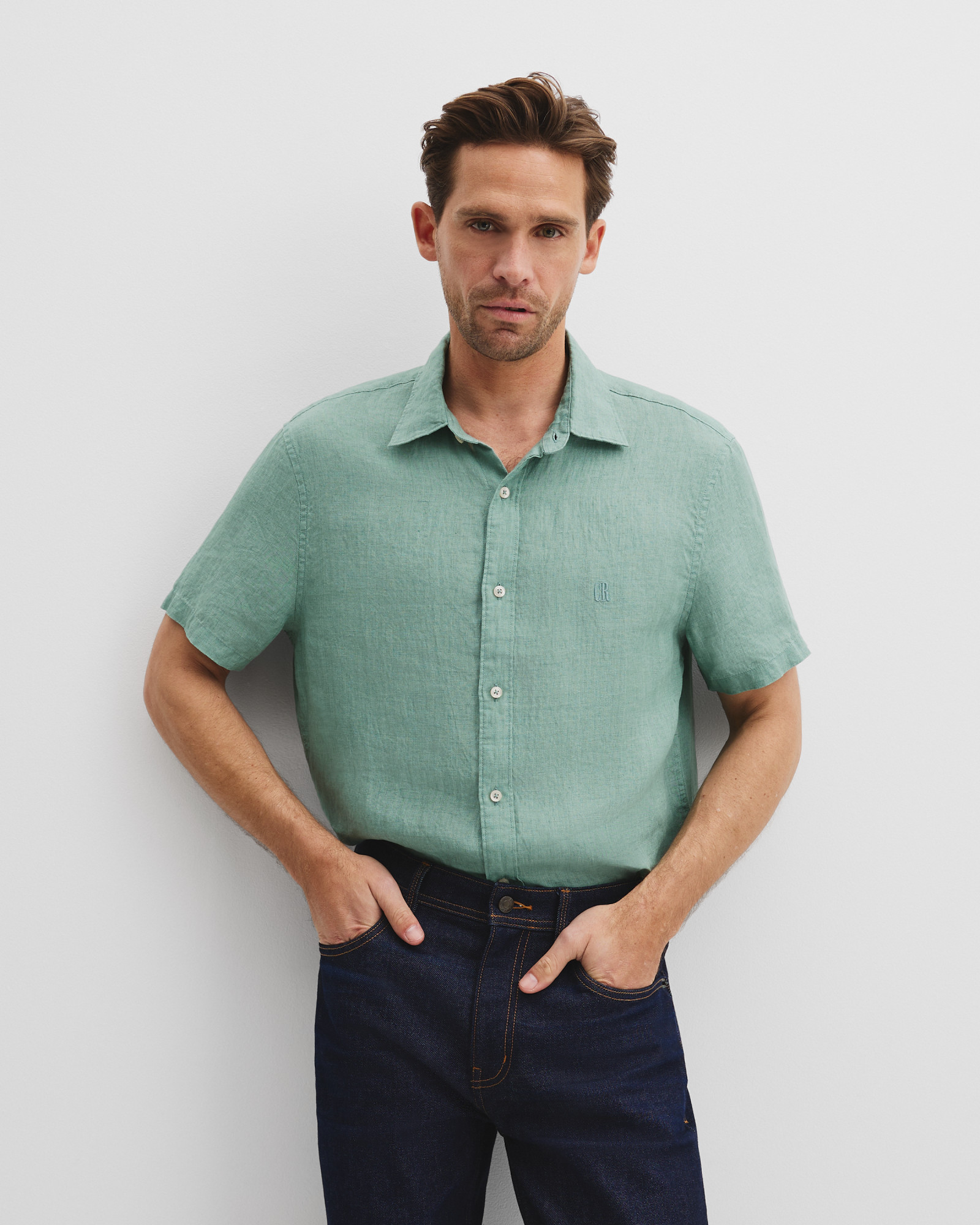 Regular Fit Organically Grown Delave Linen Short Sleeve Shirt