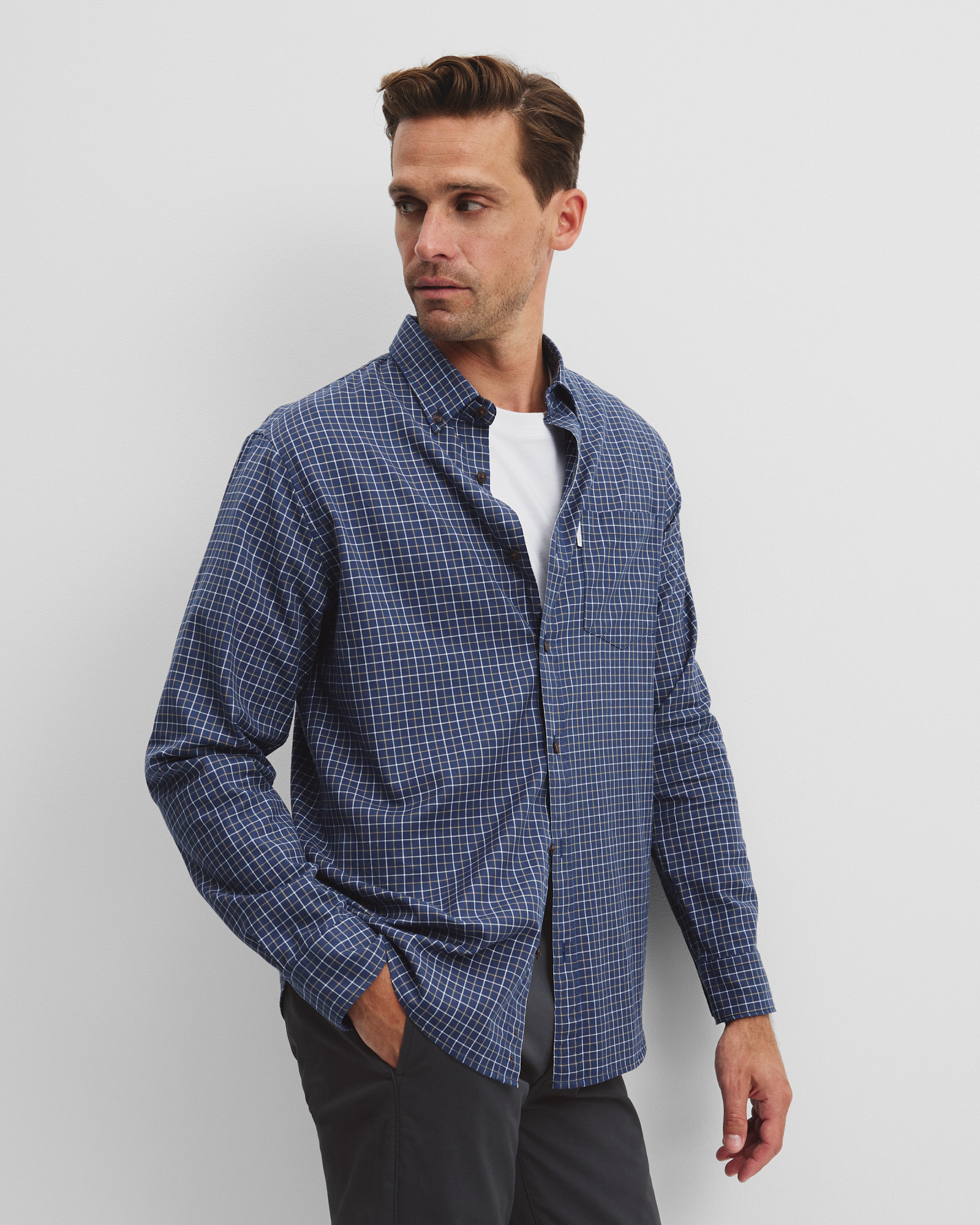 Long Sleeve Regular Fit Cotton Check Shirt With Pocket