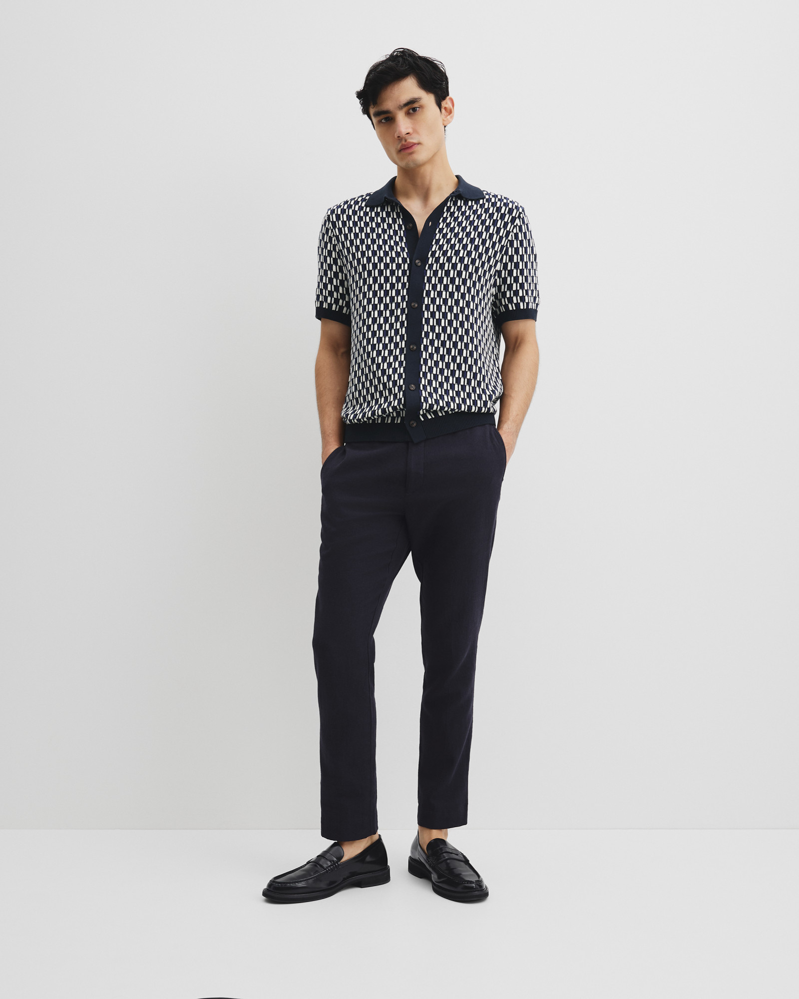 Cotton Short Sleeve Geometric Knit Shirt